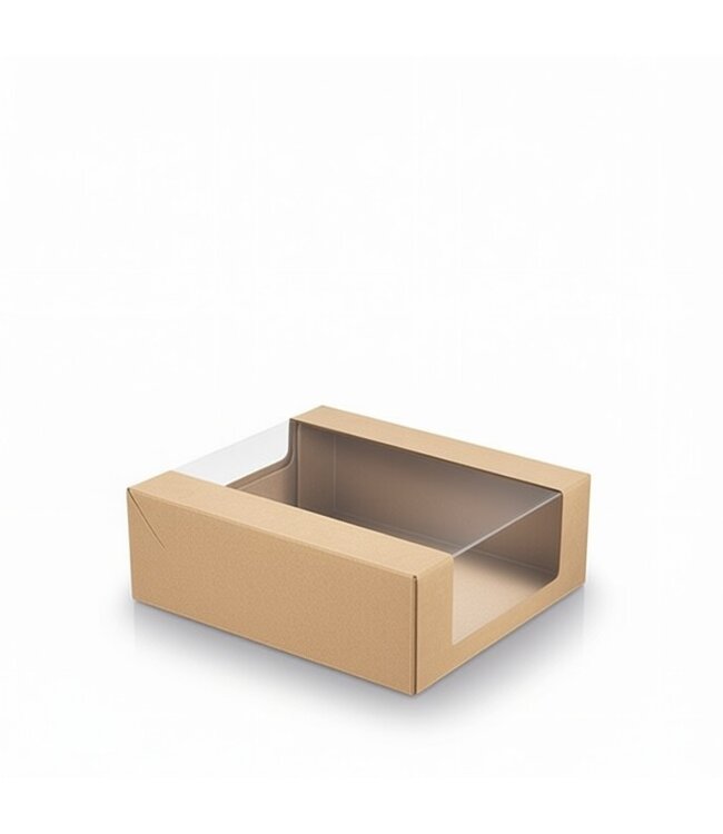 Kraft/PLA pastry box with window – 110x110x40mm sustainable pastry box (25 pcs)
