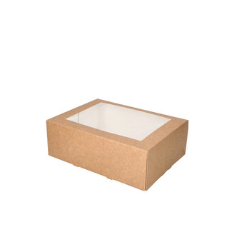 Gebaksdoos kraft met venster 260x200x90mm (50 st)