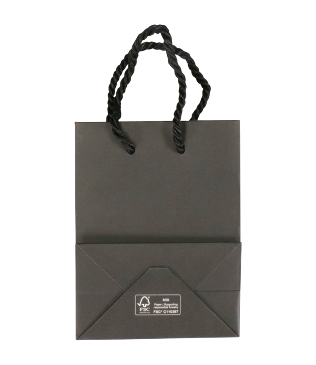 Luxury black gift bag with cord 11x6.5x14.5cm FSC – sturdy cardboard carrier bag (25 pcs)