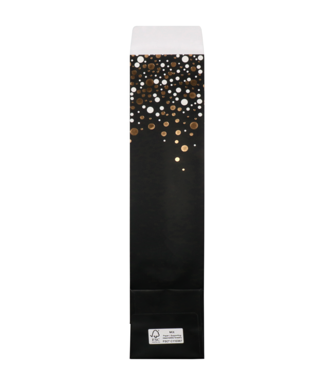 Party Spot black wine bottle bag FSC 95x95x410mm – luxury paper bottle gift bag with gold and white dots (25 pcs)
