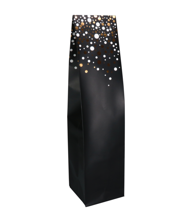 Party Spot black wine bottle bag FSC 95x95x410mm – luxury paper bottle gift bag with gold and white dots (25 pcs)