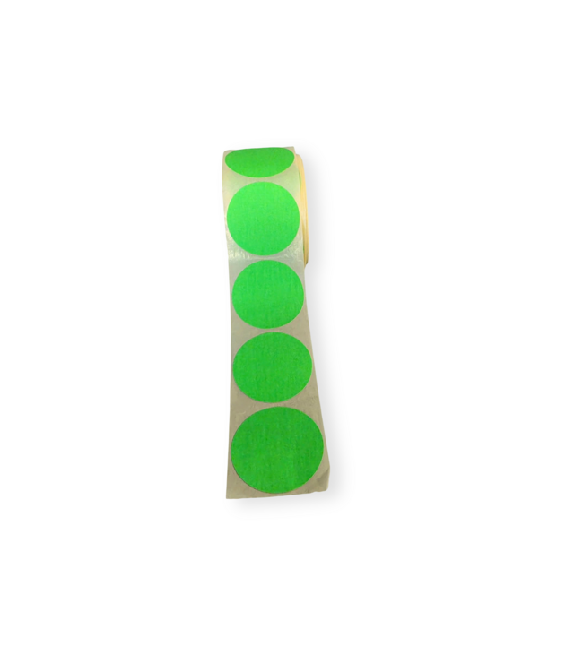 Fluorescent Green Round Labels Ø50mm in Dispenser Box – 500 pcs