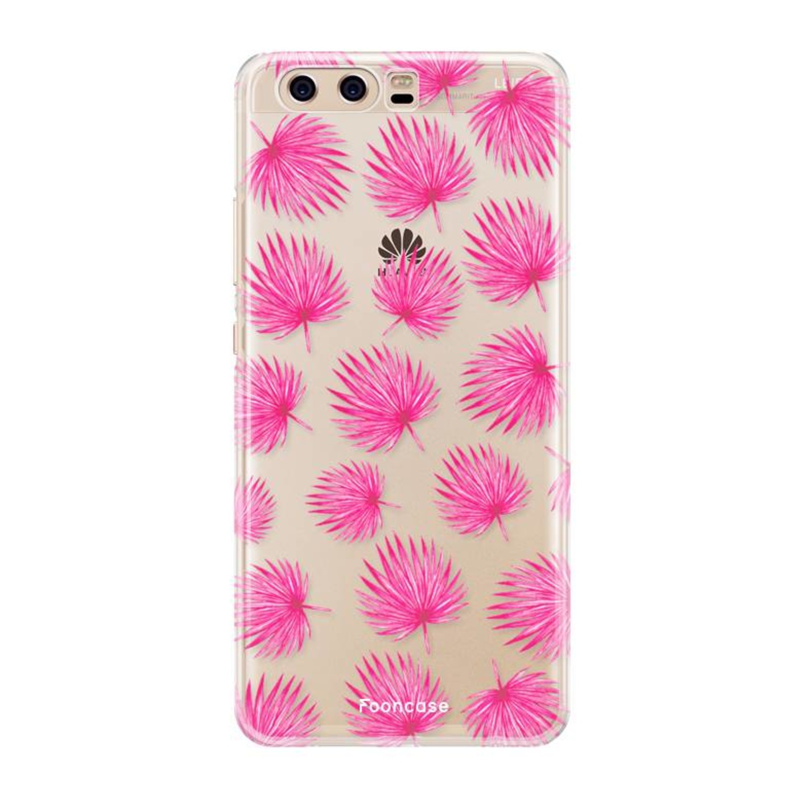 FOONCASE Huawei P10 hoesje TPU Soft Case - Back Cover - Pink leaves / Roze bladeren