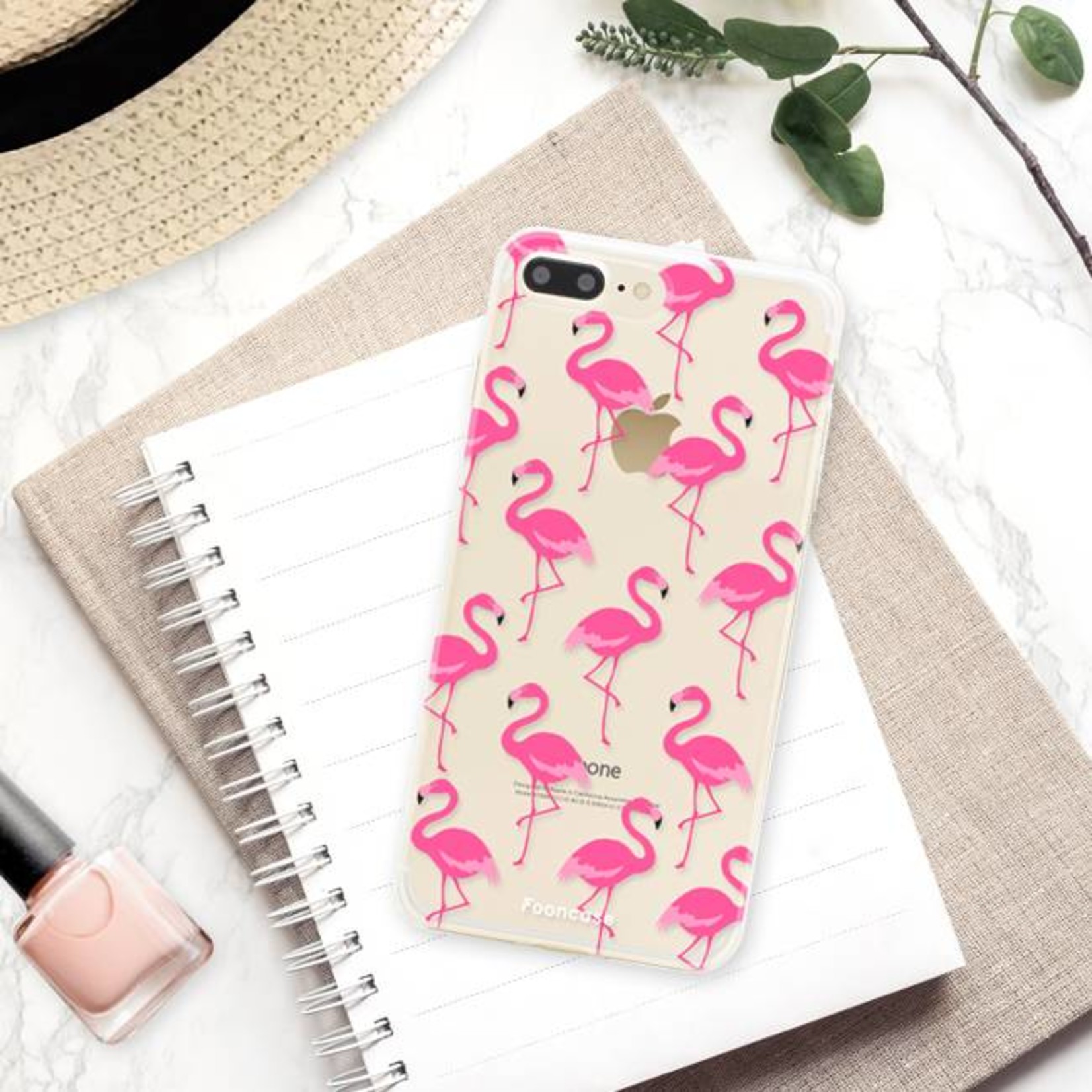 FOONCASE Fooncase Hoesje Geschikt voor iPhone 8 Plus - Shockproof Case - Back Cover / Soft Case - Flamingo