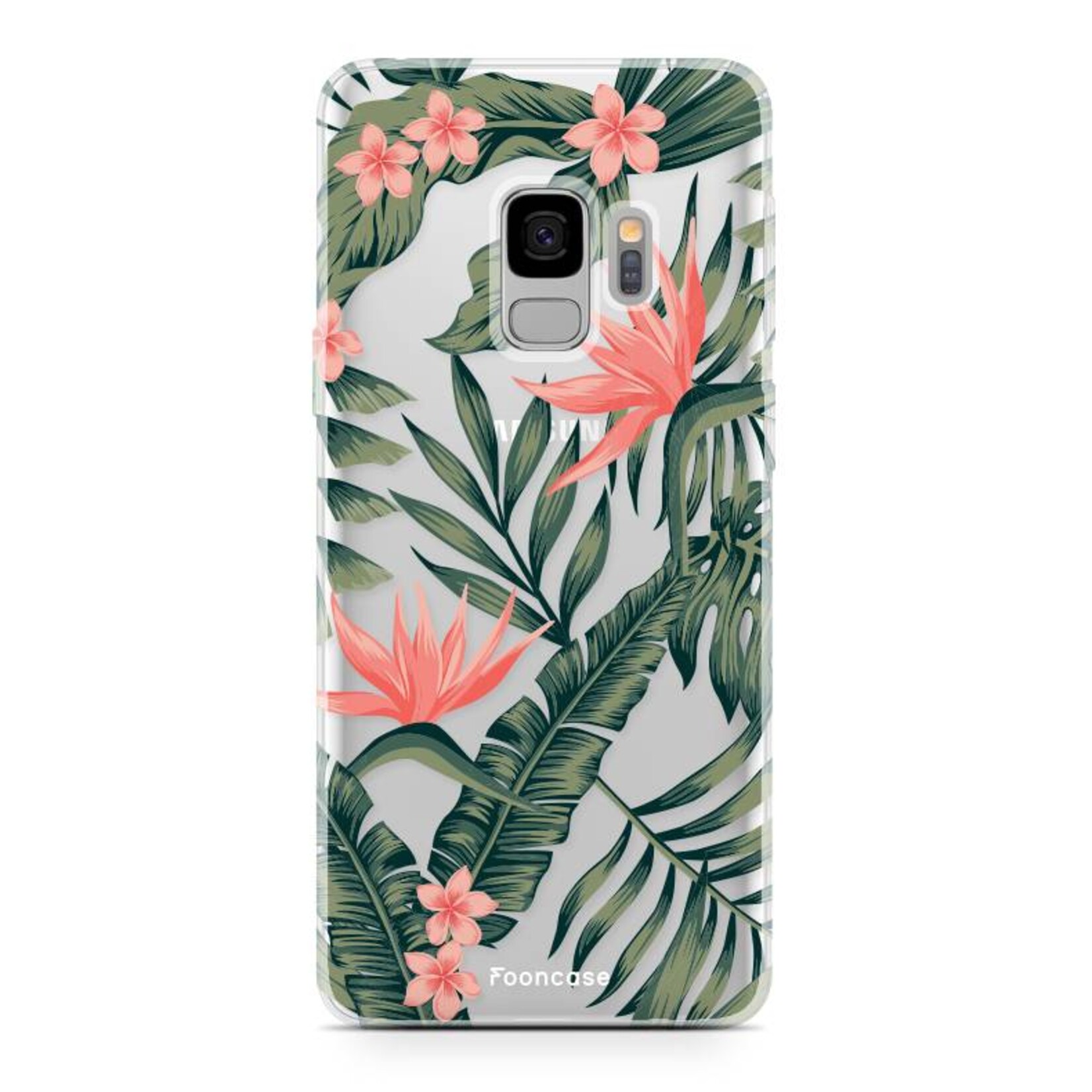 FOONCASE Samsung Galaxy S9 hoesje TPU Soft Case - Back Cover - Tropical Desire / Bladeren / Roze
