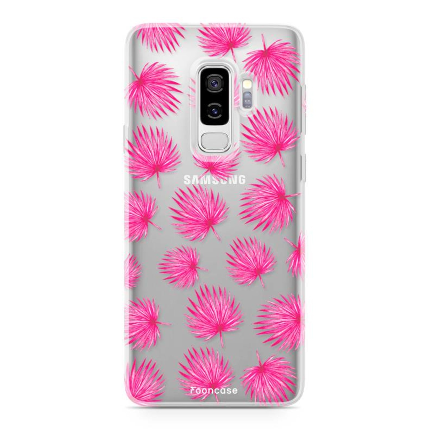 FOONCASE Fooncase Hoesje Geschikt voor Samsung Galaxy S9 Plus - Shockproof Case - Back Cover / Soft Case - Pink leaves / Roze bladeren
