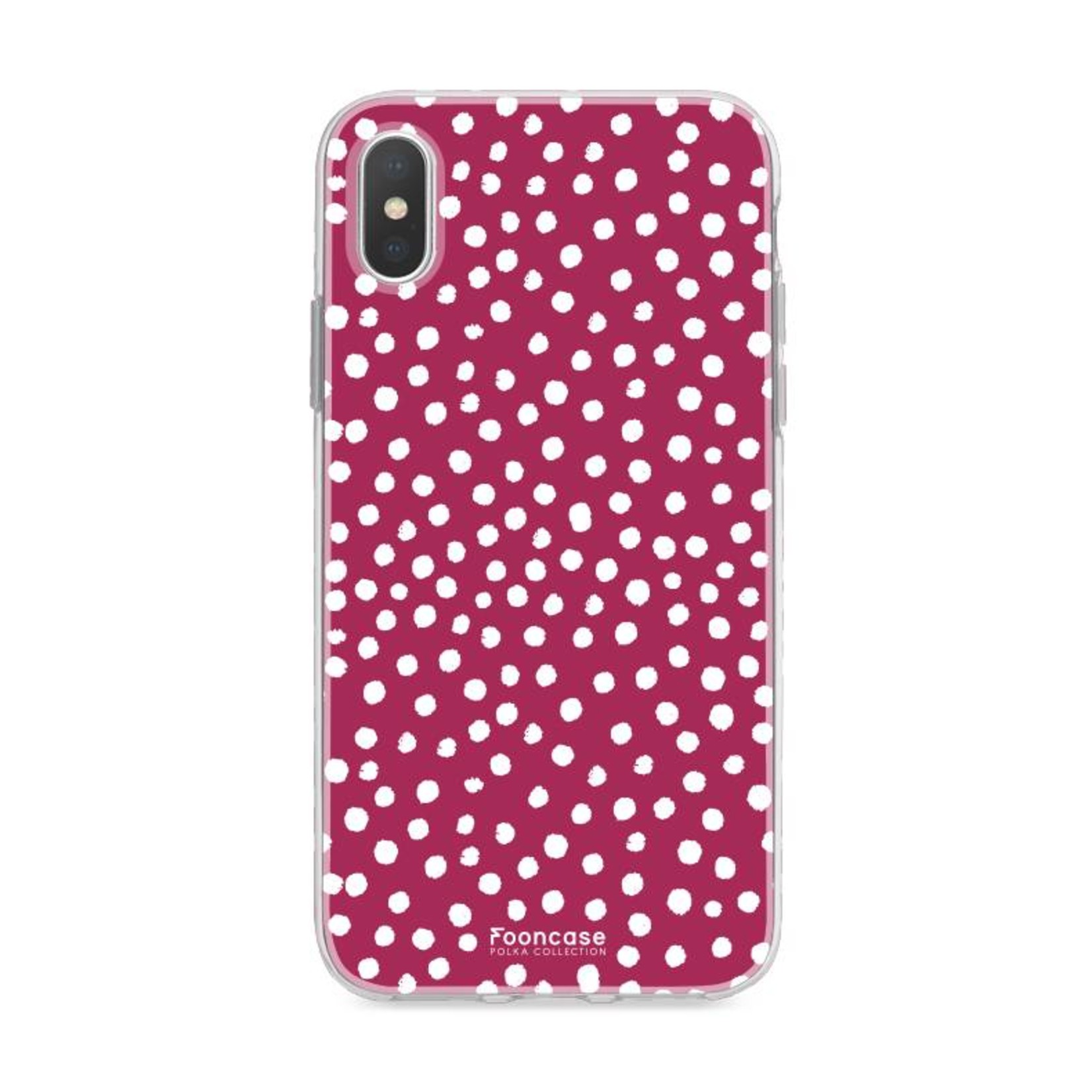 FOONCASE iPhone X hoesje TPU Soft Case - Back Cover - POLKA / Stipjes / Stippen / Bordeaux Rood