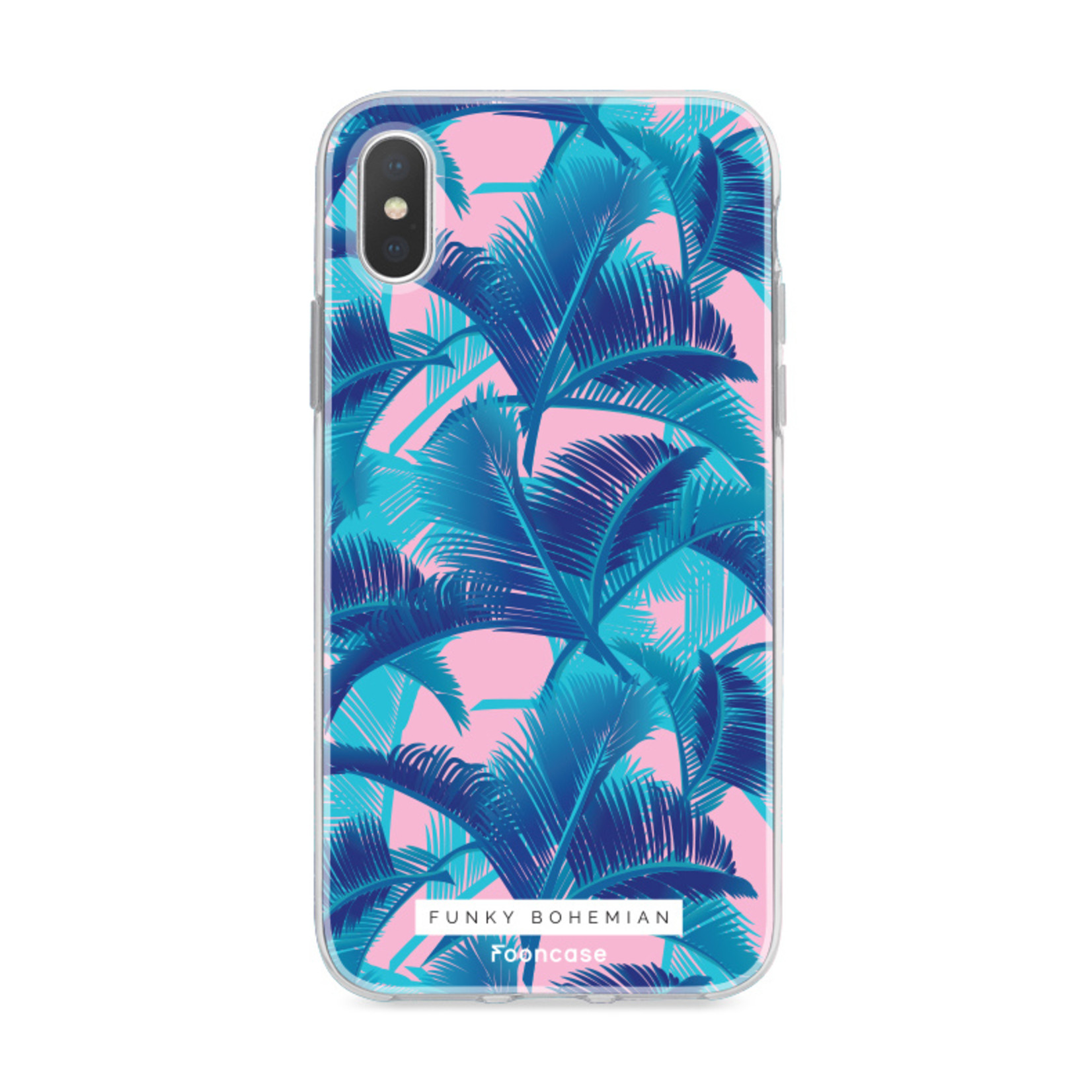 FOONCASE iPhone XS Max hoesje TPU Soft Case - Back Cover - Funky Bohemian / Blauw Roze Bladeren