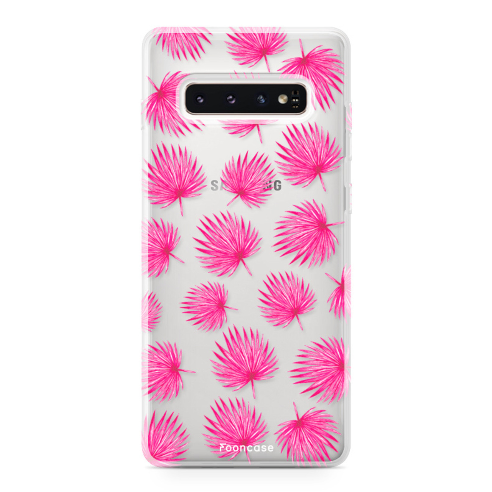 FOONCASE Samsung Galaxy S10 hoesje TPU Soft Case - Back Cover - Pink leaves / Roze bladeren