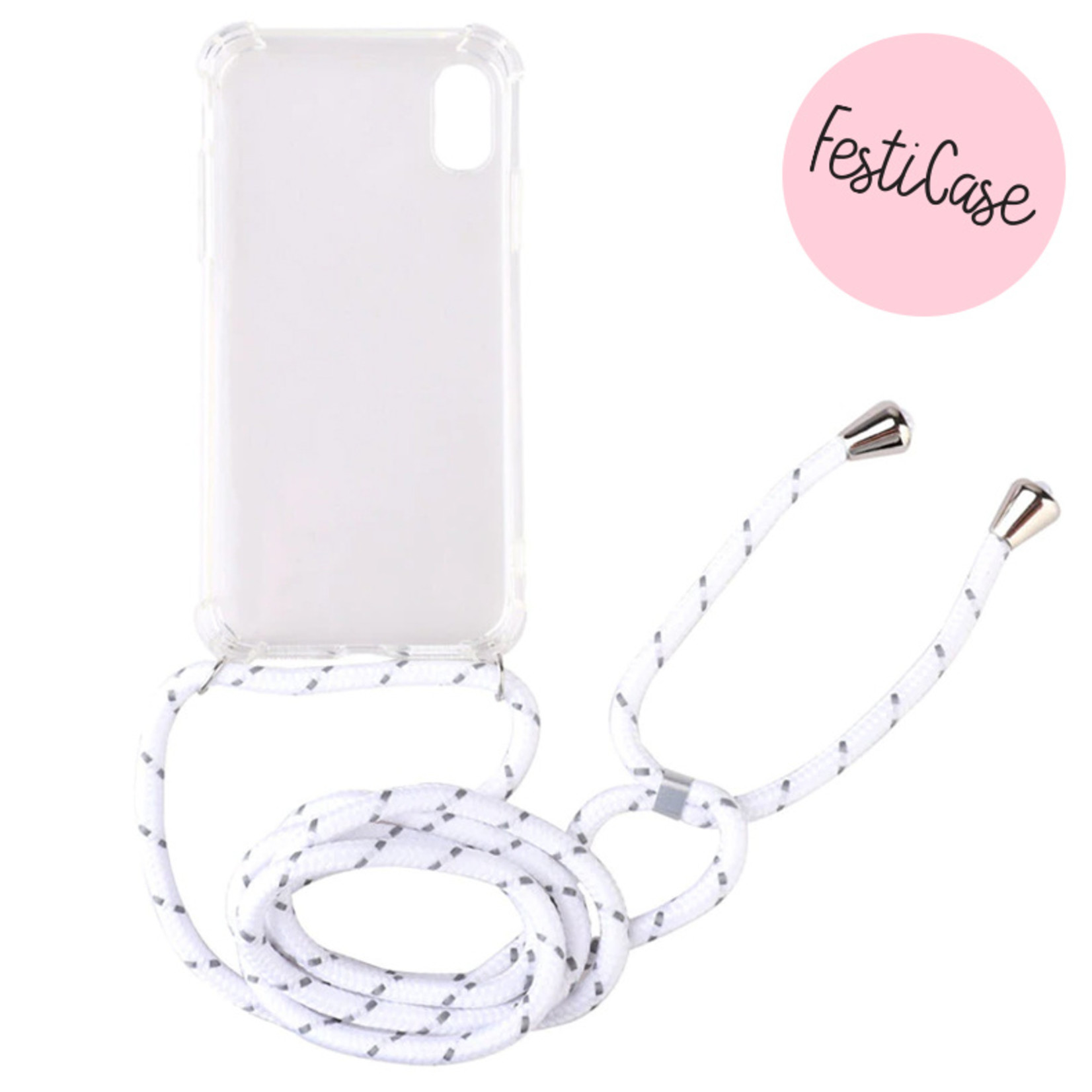 FOONCASE FESTICASE Hoesje Geschikt voor iPhone XR Telefoonhoesje met koord (Wit) TPU - Soft Case Hoesje - Transparant