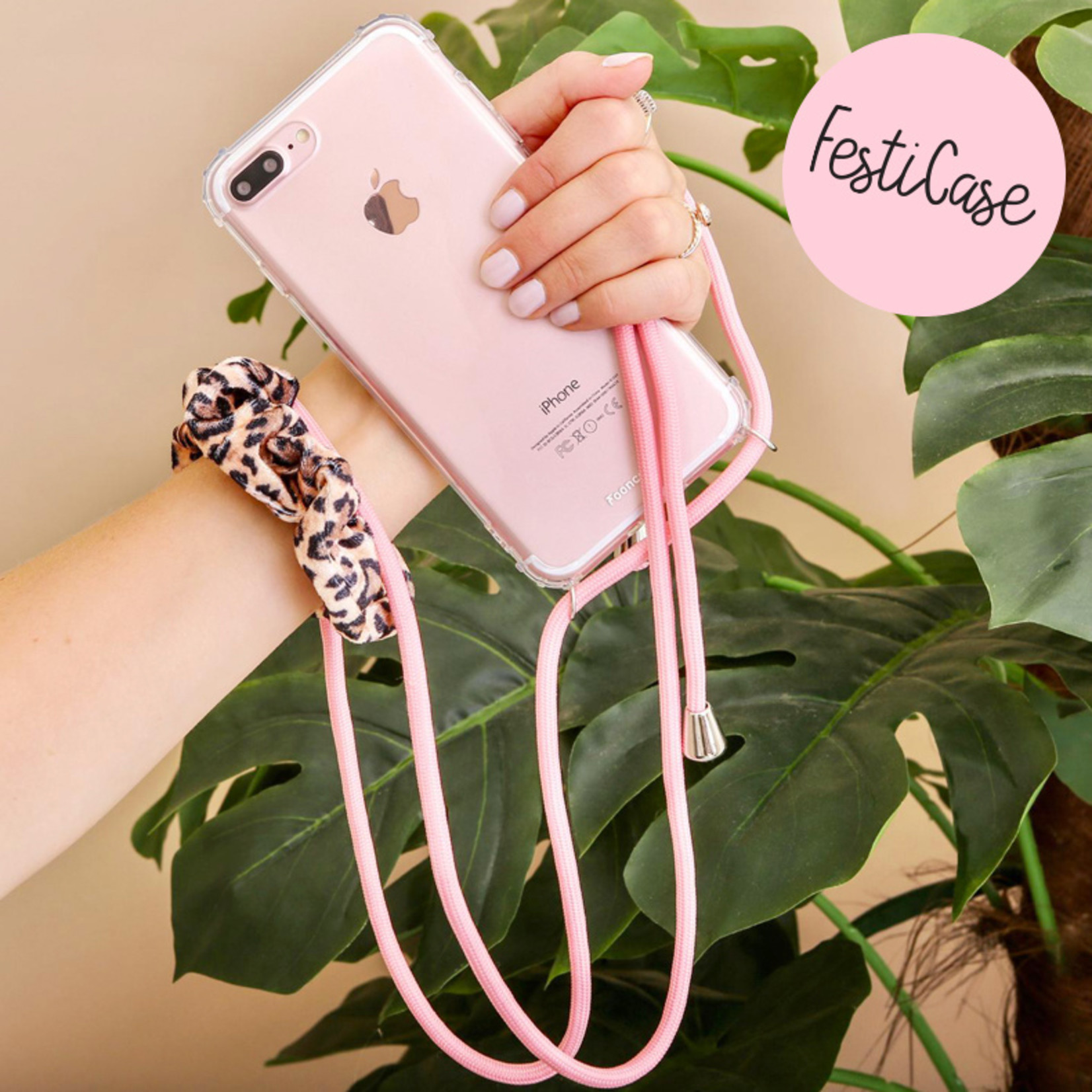 FOONCASE Iphone 8 - Festicase Rosa (Hülle mit Band)