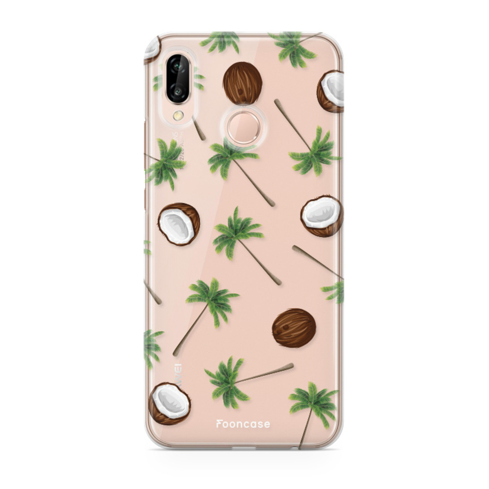 FOONCASE Fooncase Hoesje Geschikt voor Huawei P20 Lite - Shockproof Case - Back Cover / Soft Case - Coco Paradise / Kokosnoot / Palmboom