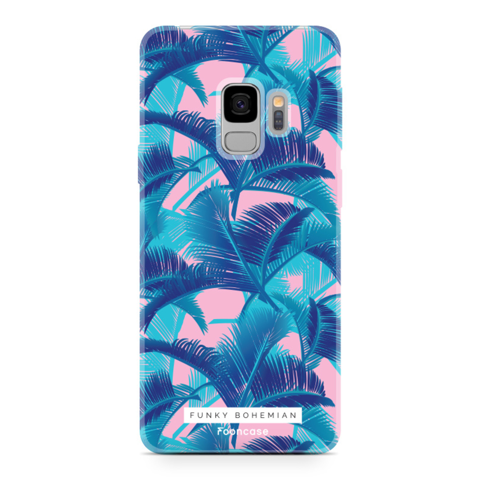 FOONCASE Samsung Galaxy S9 hoesje TPU Soft Case - Back Cover - Funky Bohemian / Blauw Roze Bladeren