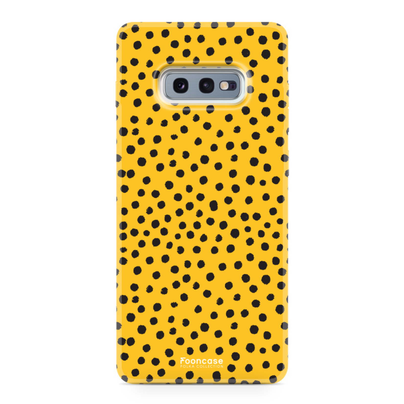 FOONCASE Samsung Galaxy S10e hoesje TPU Soft Case - Back Cover - POLKA / Stipjes / Stippen / Oker Geel