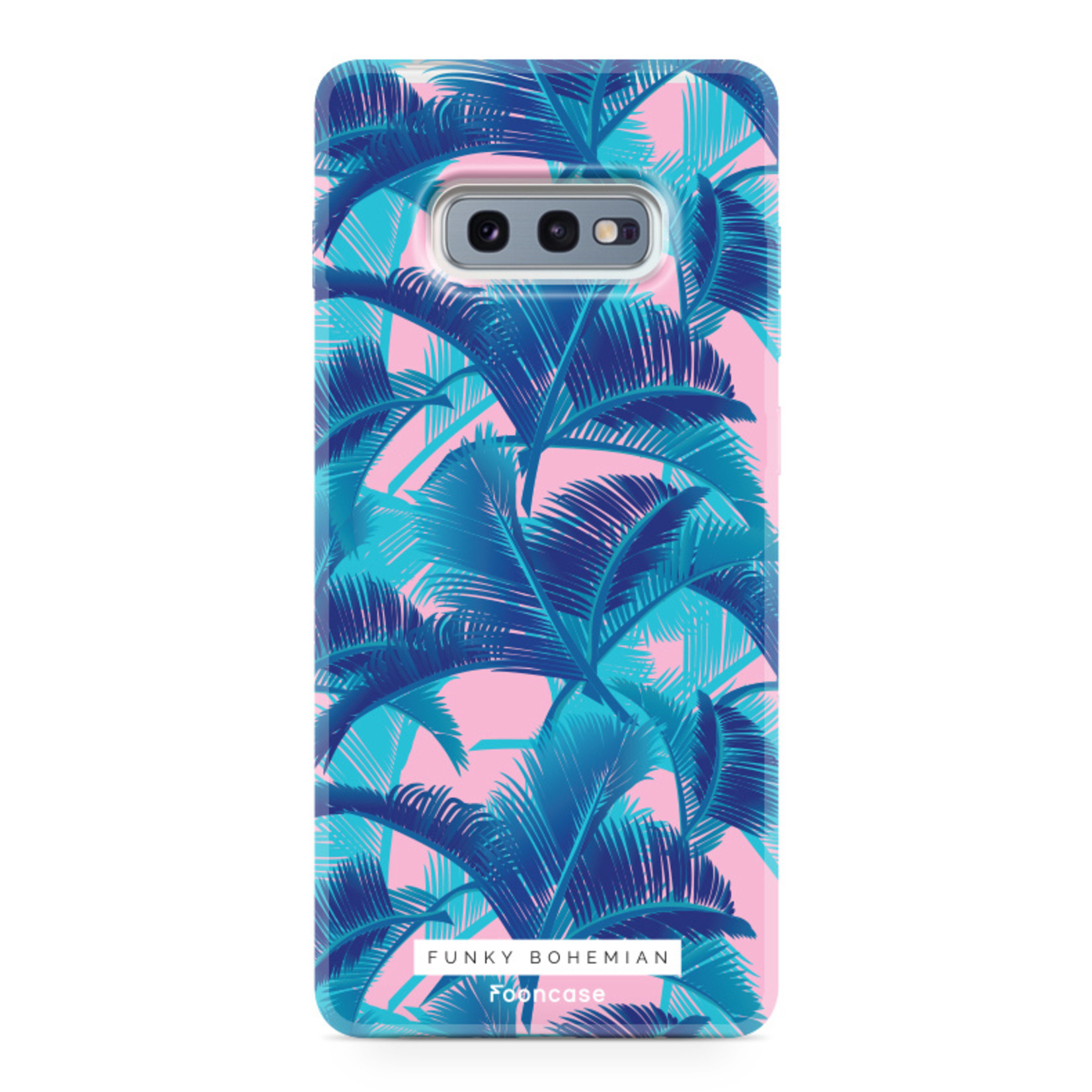 FOONCASE Samsung Galaxy S10e hoesje TPU Soft Case - Back Cover - Funky Bohemian / Blauw Roze Bladeren
