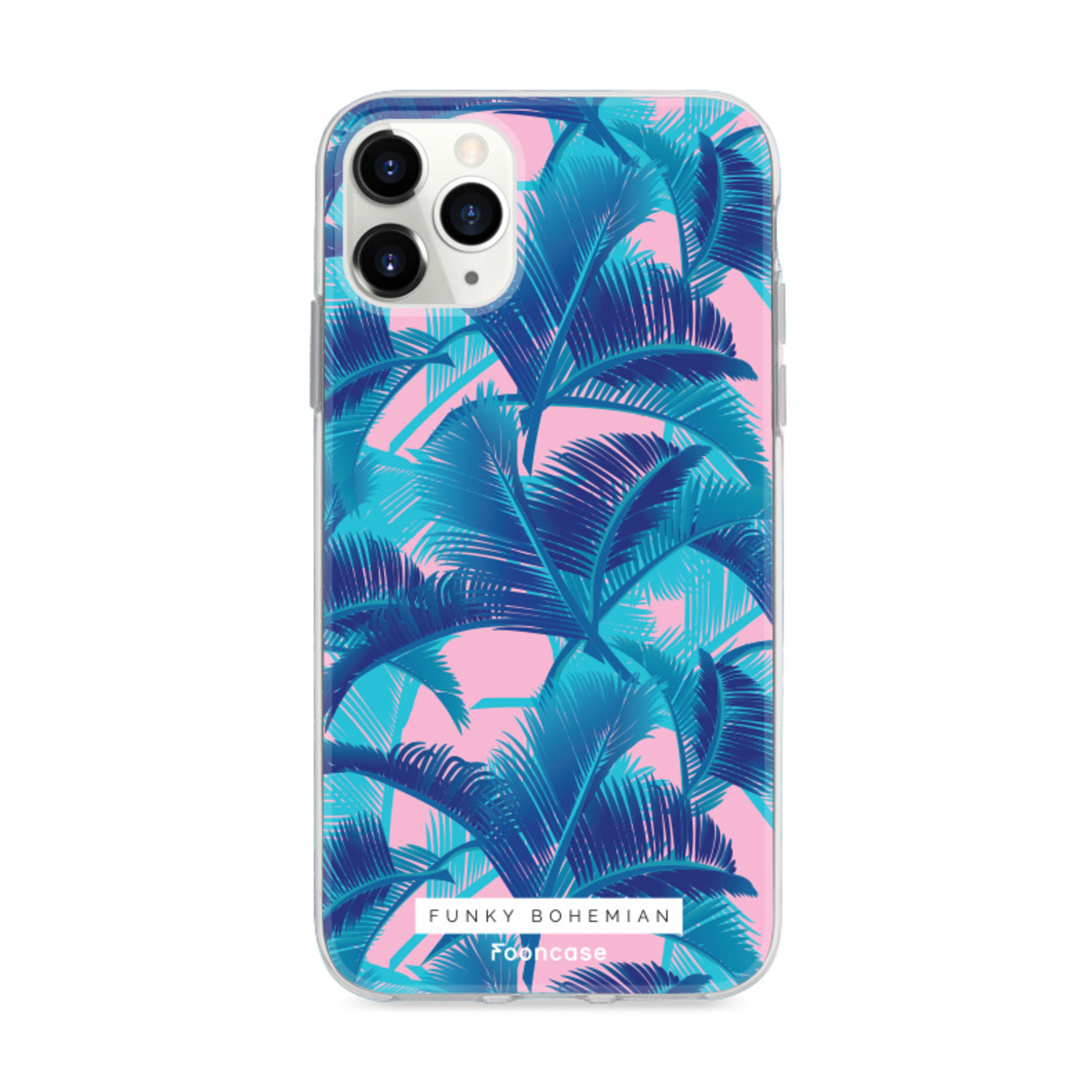 FOONCASE iPhone 11 Pro Max hoesje TPU Soft Case - Back Cover - Funky Bohemian / Blauw Roze Bladeren