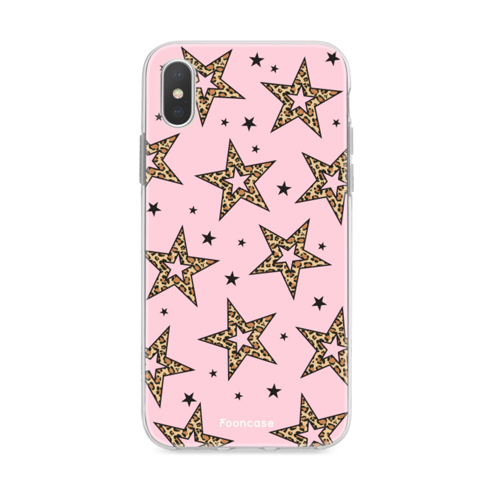 iPhone XS hoesje TPU Soft Case - Back Cover - Rebell Leopard Sterren Roze