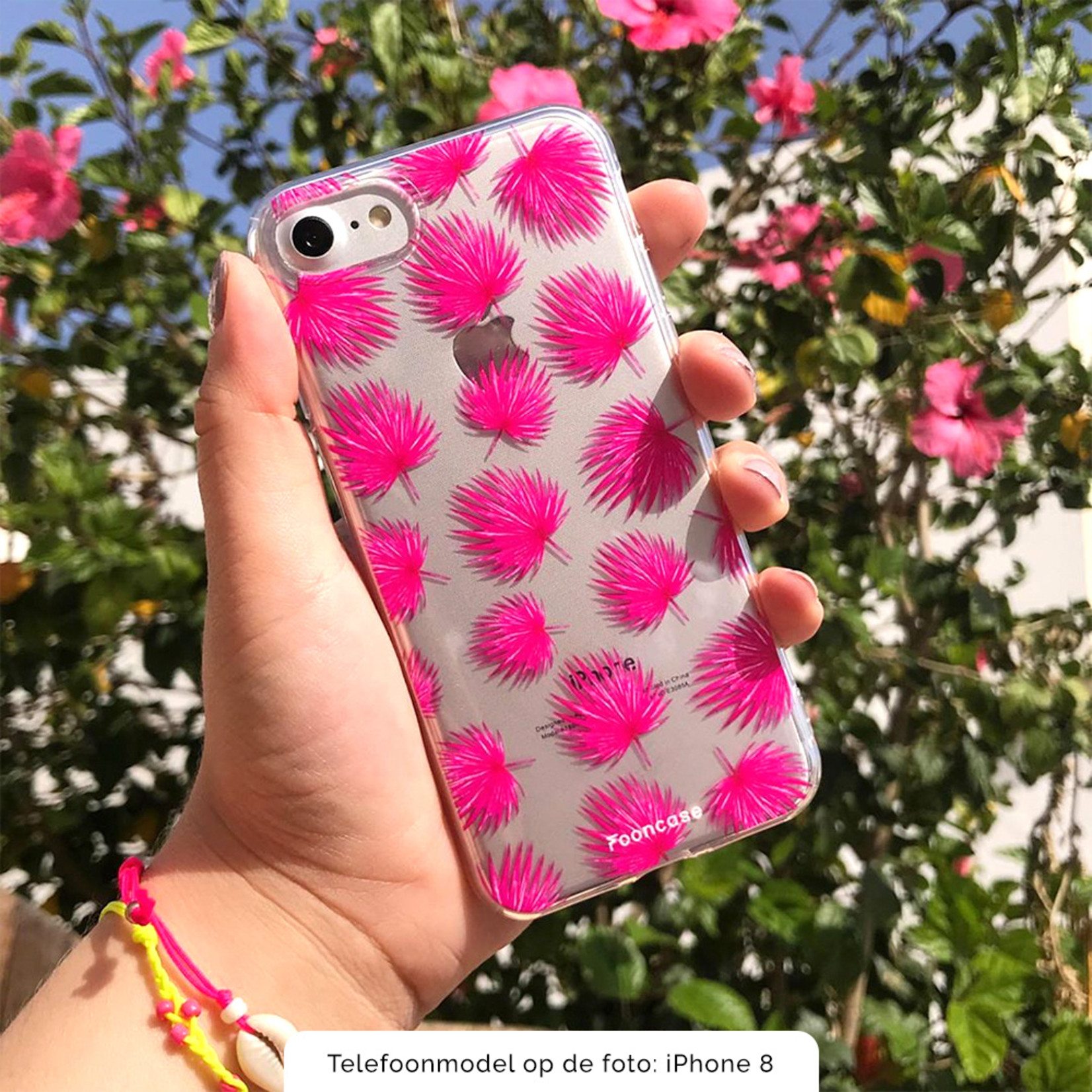 FOONCASE iPhone 11 hoesje TPU Soft Case - Back Cover - Pink leaves / Roze bladeren