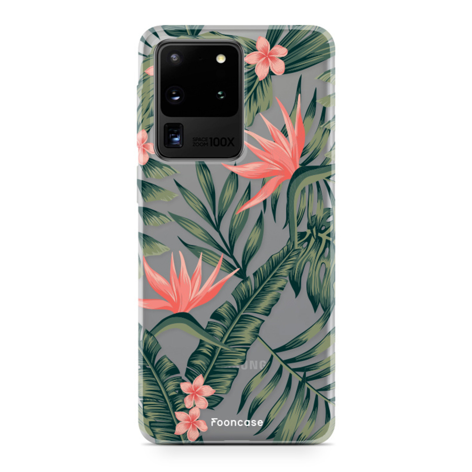 FOONCASE Samsung Galaxy S20 Ultra hoesje TPU Soft Case - Back Cover - Tropical Desire / Bladeren / Roze