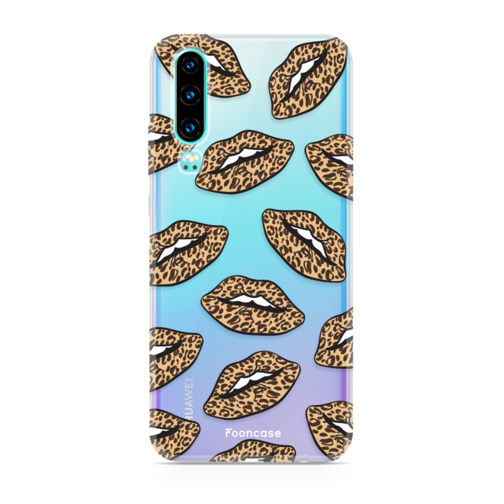FOONCASE Fooncase Hoesje Geschikt voor Huawei P30 - Shockproof Case - Back Cover / Soft Case - Rebell Leopard Lips (leopard lippen)