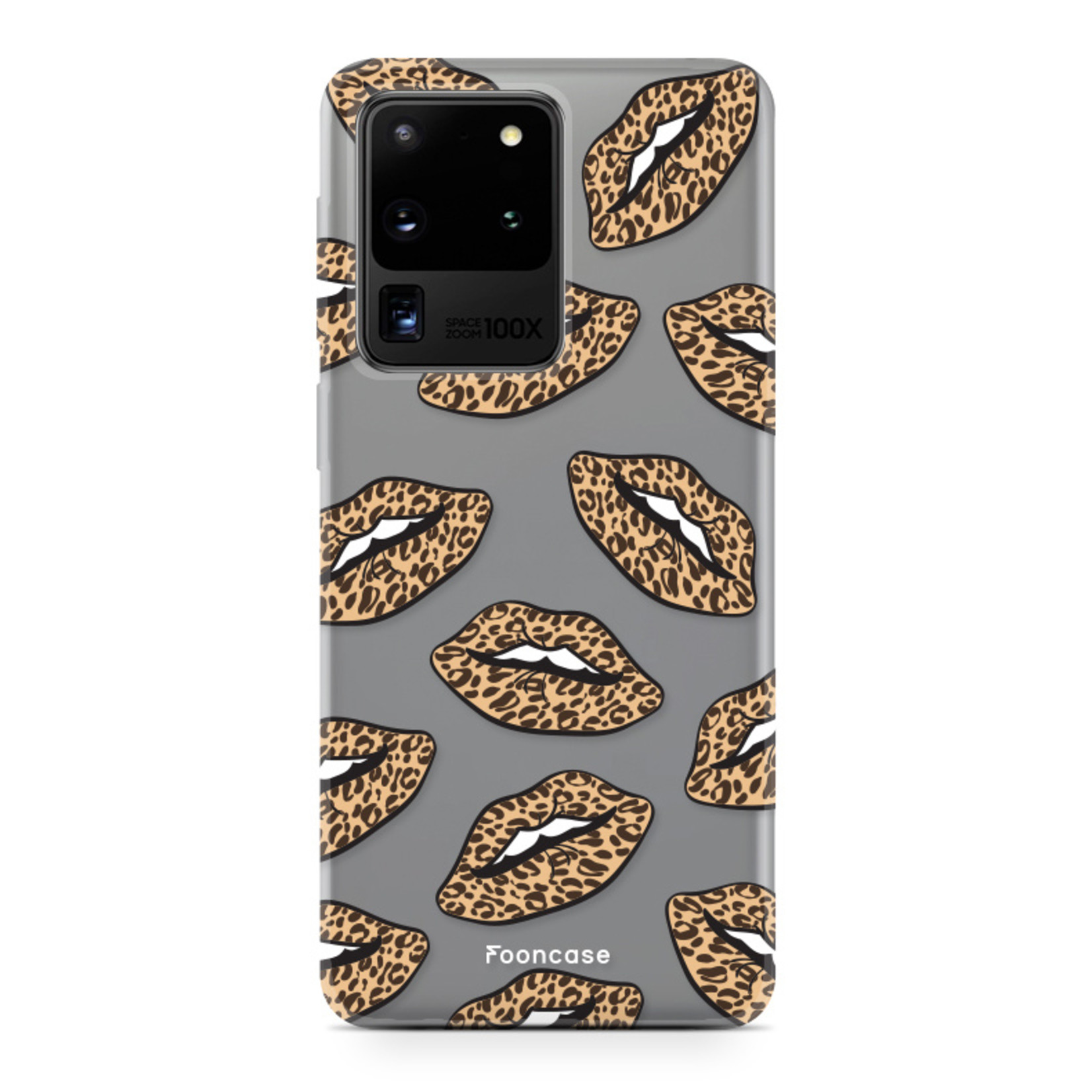 FOONCASE Samsung Galaxy S20 Ultra hoesje TPU Soft Case - Back Cover - Rebell Leopard Lips (leopard lippen)