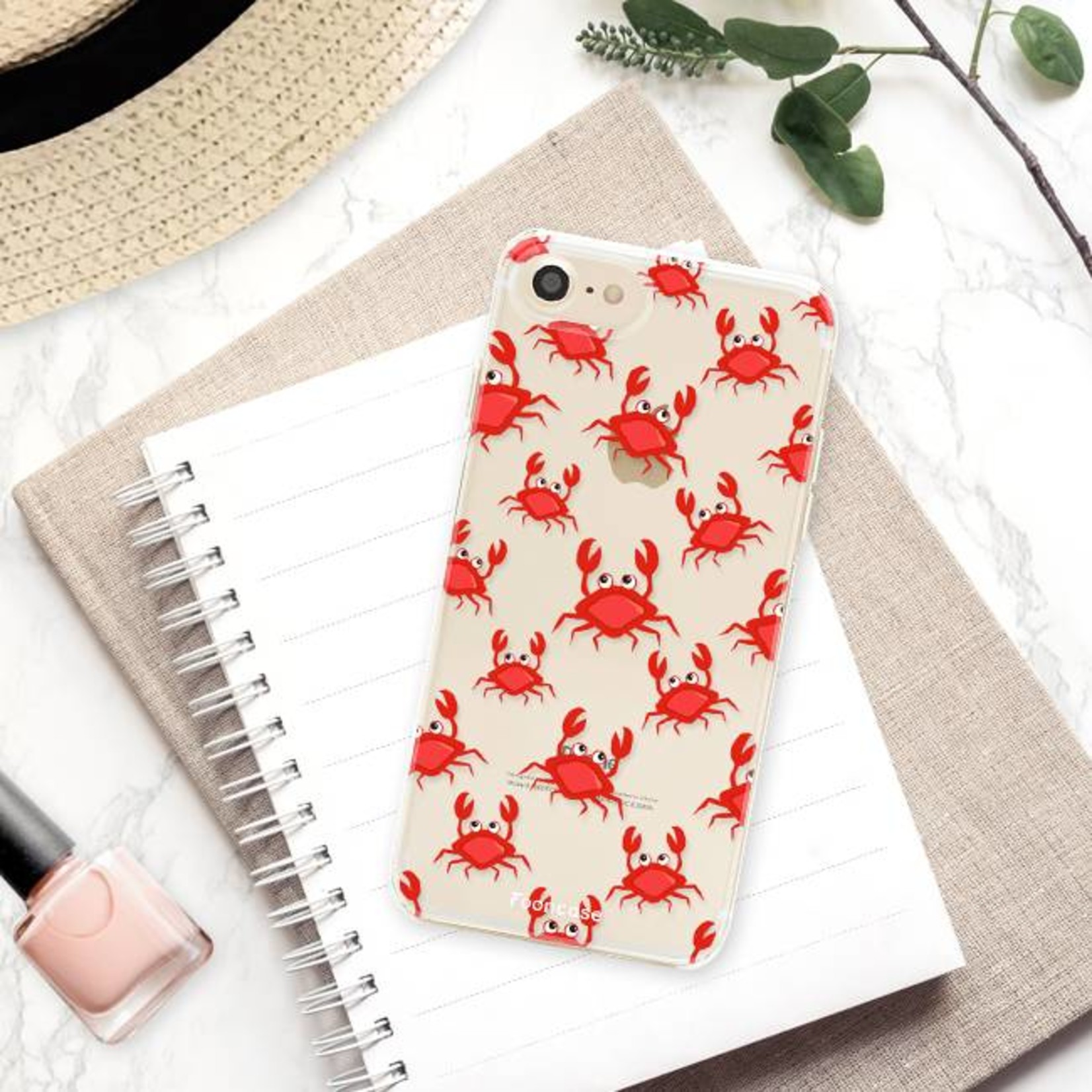 FOONCASE Fooncase Hoesje Geschikt voor iPhone SE (2020) - Shockproof Case - Back Cover / Soft Case - Crabs / Krabbetjes / Krabben