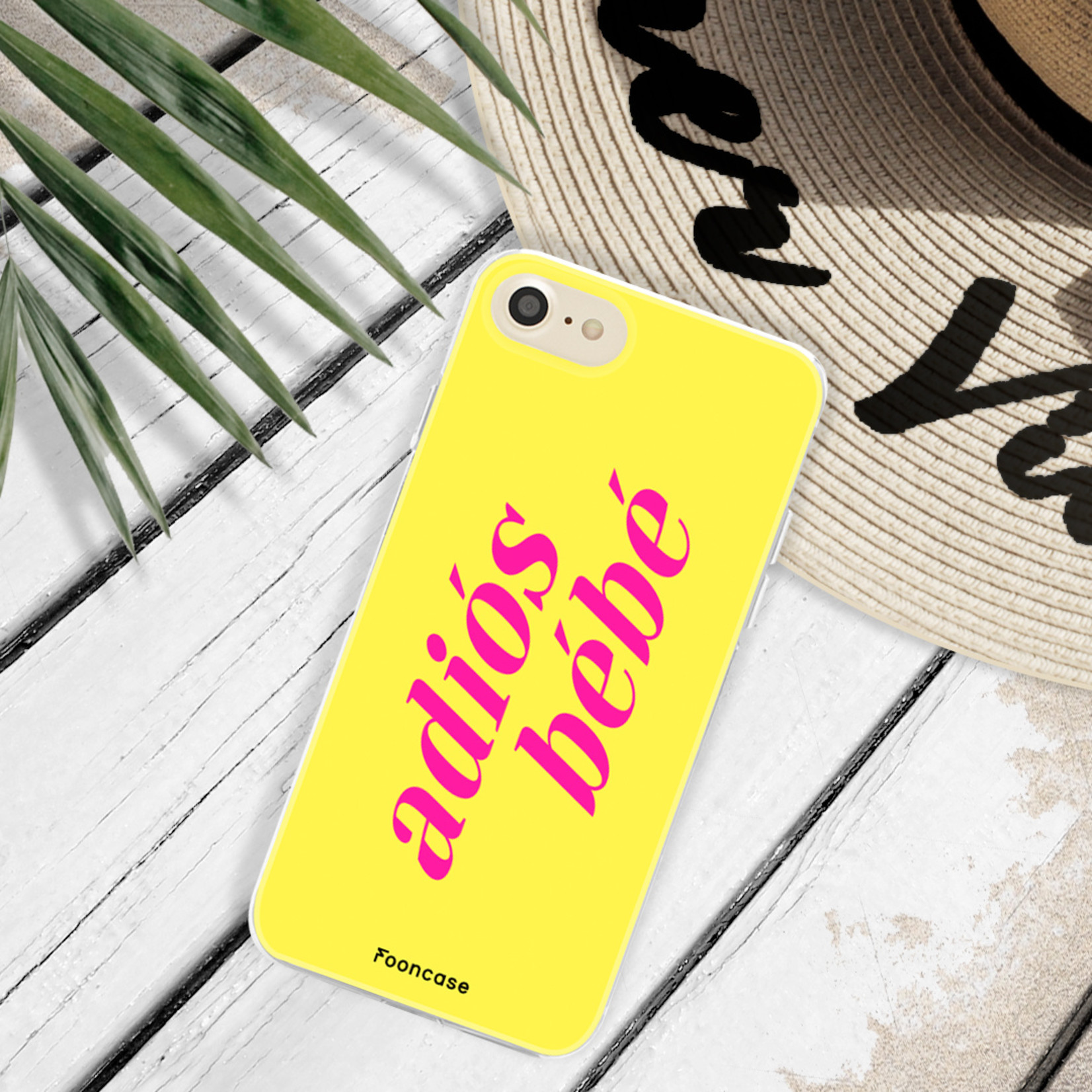 FOONCASE iPhone SE (2020) hoesje TPU Soft Case - Back Cover - Adios Bebe / Geel & Roze
