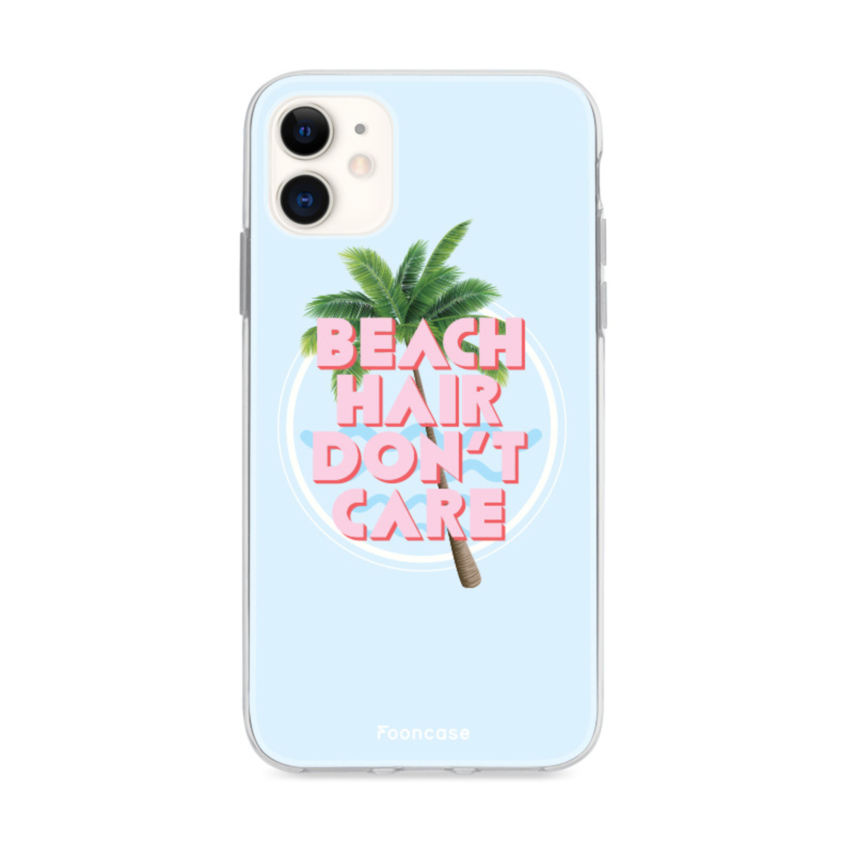 FOONCASE Fooncase Hoesje Geschikt voor iPhone 11 - Shockproof Case - Back Cover / Soft Case - Beach Hair Don't Care / Blauw & Roze