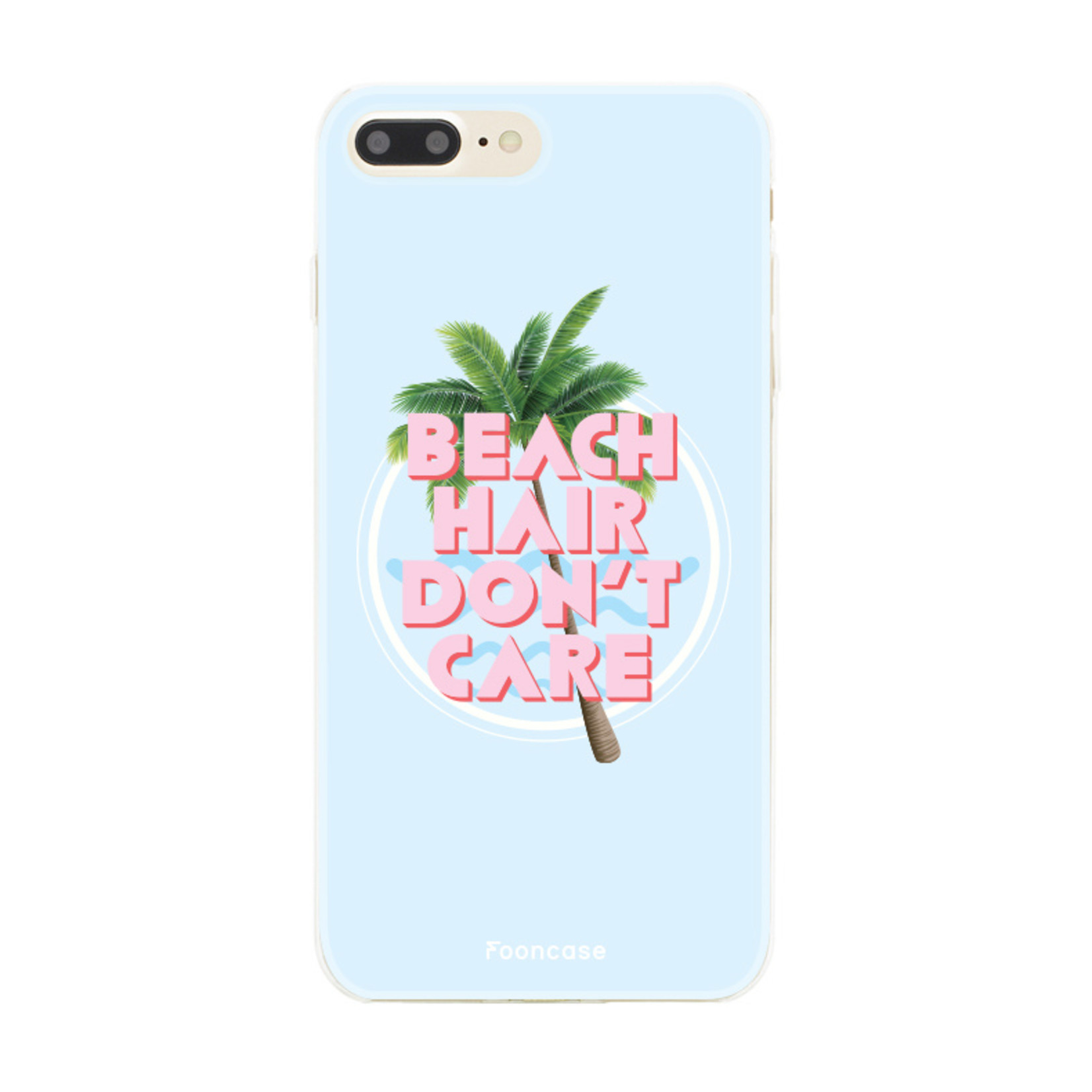 FOONCASE iPhone 7 Plus hoesje TPU Soft Case - Back Cover - Beach Hair Don't Care / Blauw & Roze