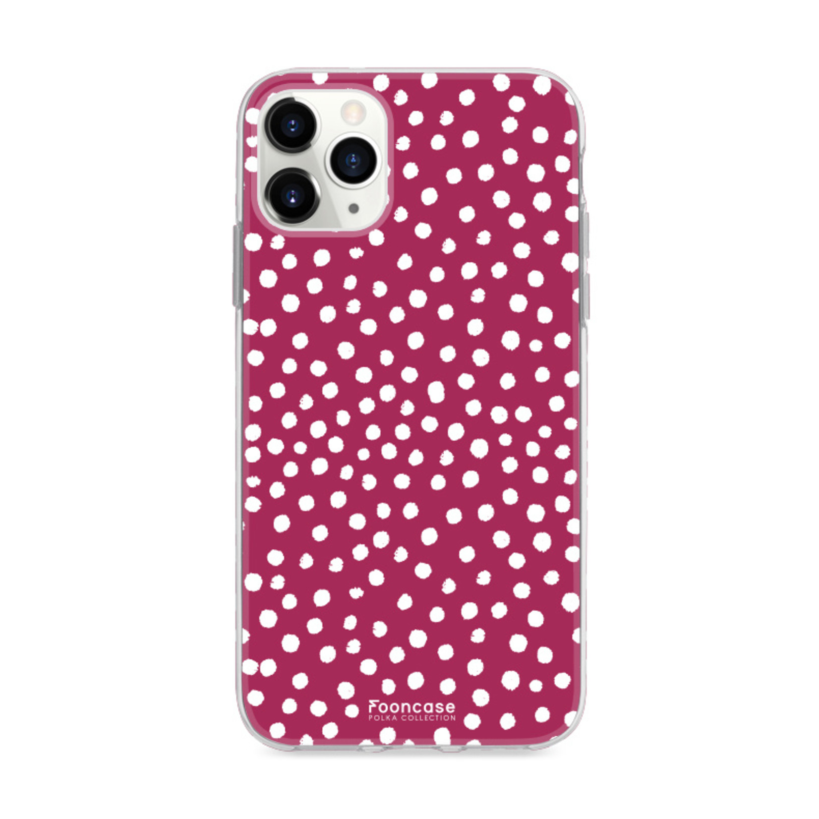 FOONCASE Fooncase Hoesje Geschikt voor iPhone 12 Pro Max - Shockproof Case - Back Cover / Soft Case - POLKA / Stipjes / Stippen / Bordeaux Rood