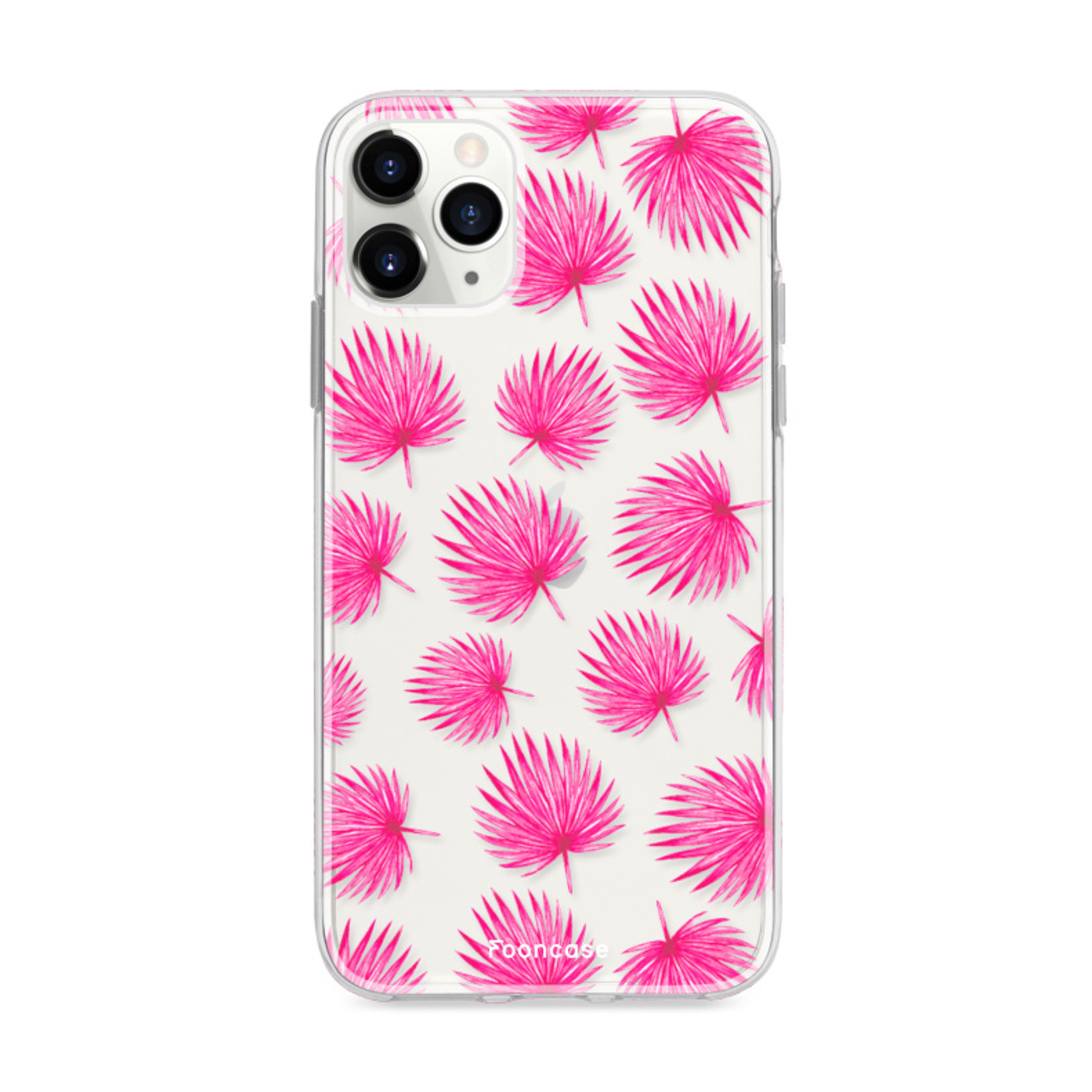 FOONCASE iPhone 12 Pro hoesje TPU Soft Case - Back Cover - Pink leaves / Roze bladeren