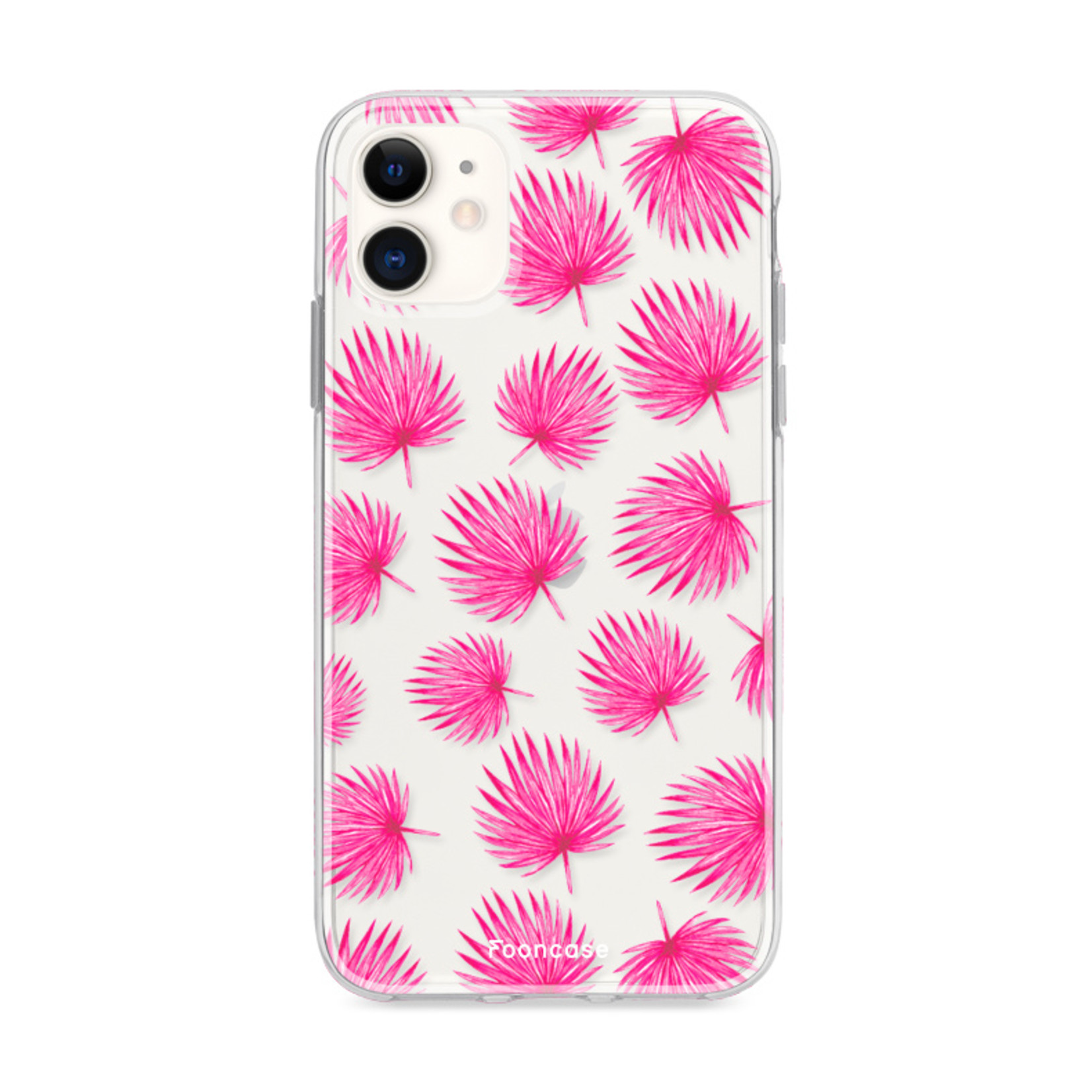 FOONCASE Fooncase Hoesje Geschikt voor iPhone 12 - Shockproof Case - Back Cover / Soft Case - Pink leaves / Roze bladeren