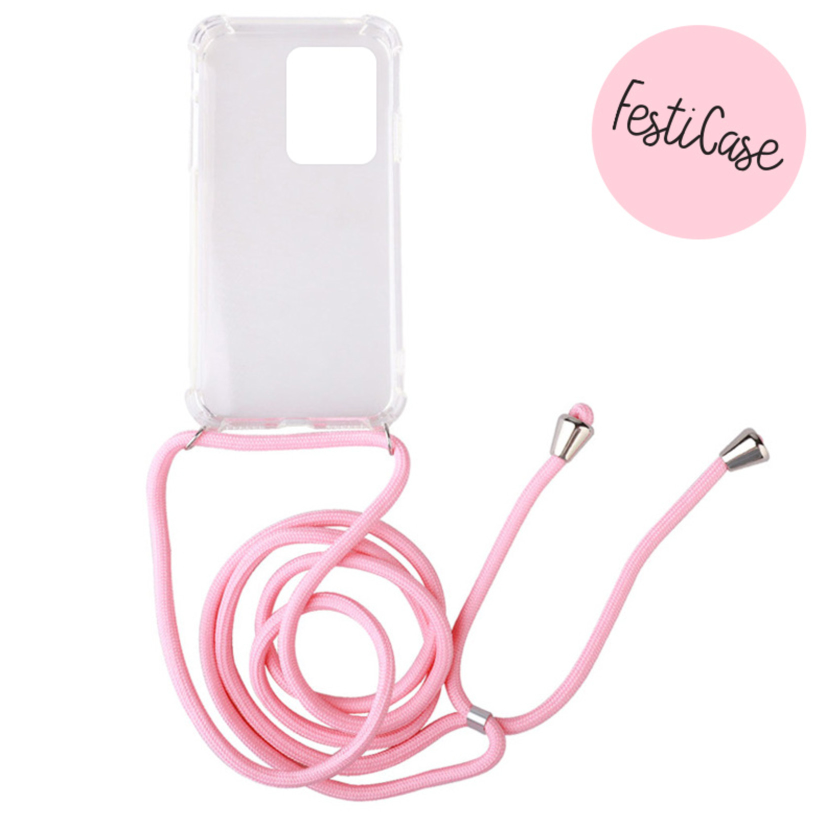 FOONCASE FESTICASE Samsung Galaxy S20 Ultra Telefoonhoesje met koord (Roze) TPU Soft Case - Transparant