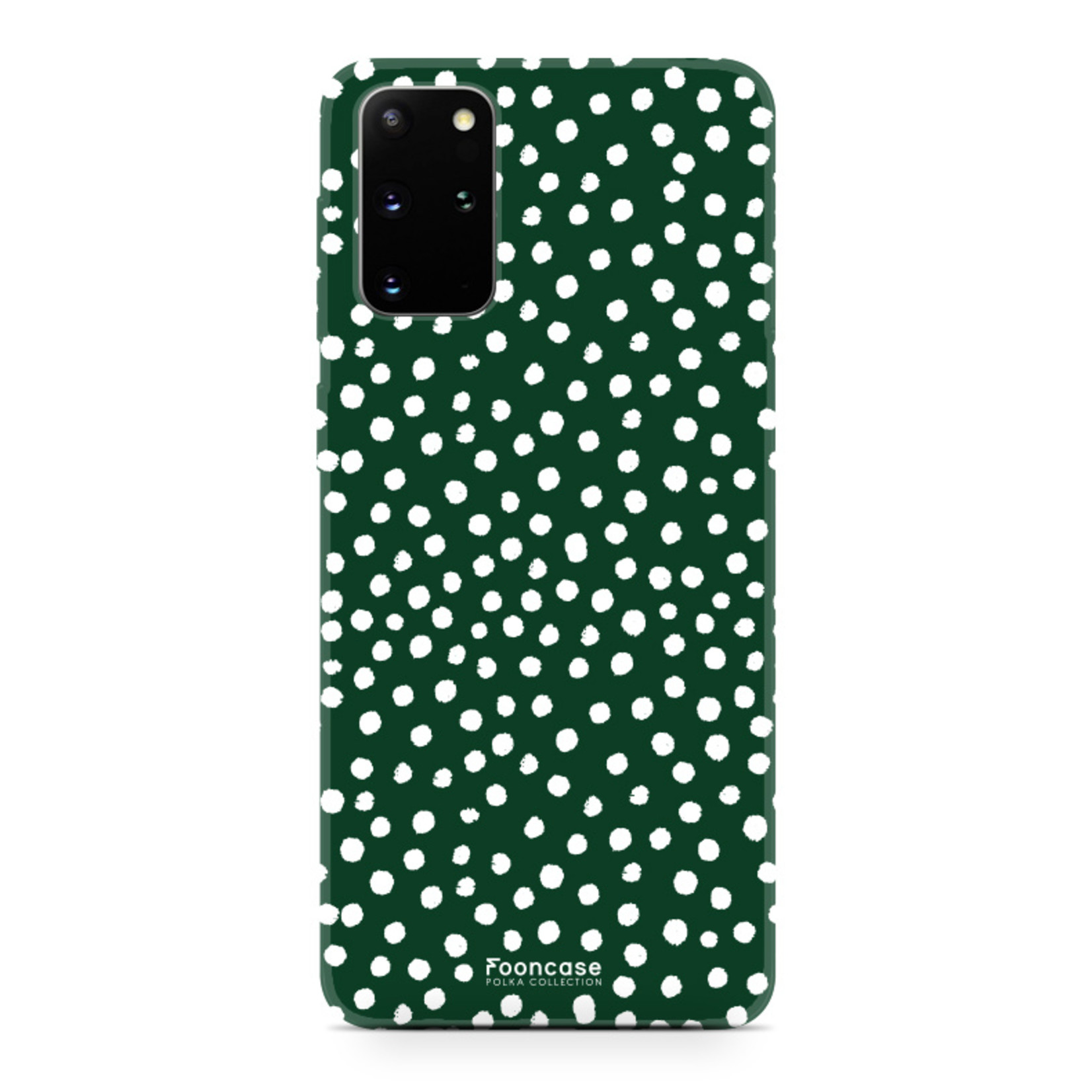 FOONCASE Fooncase Hoesje Geschikt voor Samsung Galaxy S20 FE - Shockproof Case - Back Cover / Soft Case - POLKA / Stipjes / Stippen / Donker Groen