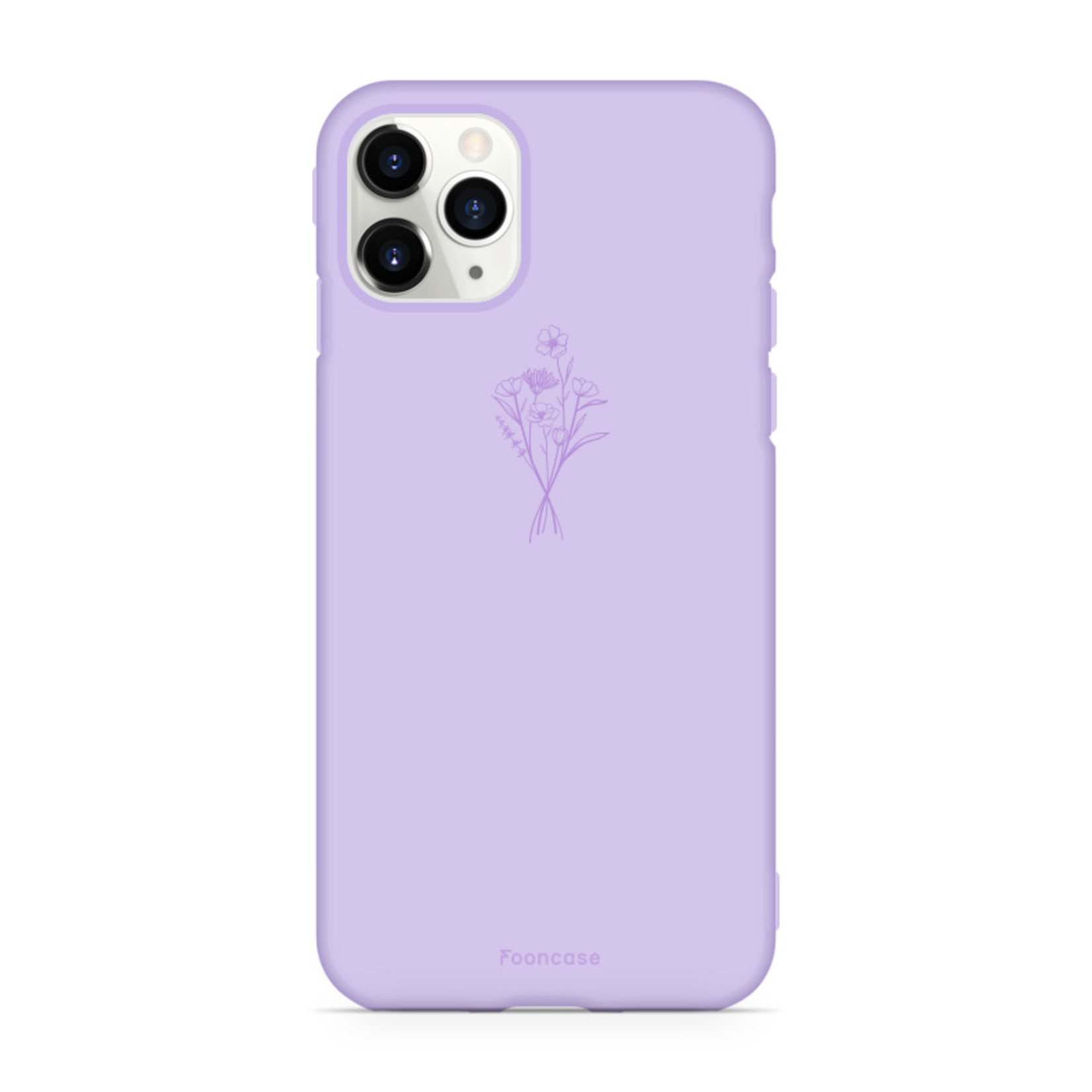 FOONCASE Fooncase Hoesje Geschikt voor iPhone 11 Pro Max - Shockproof Case - Back Cover / Soft Case - Lila / veldbloemen