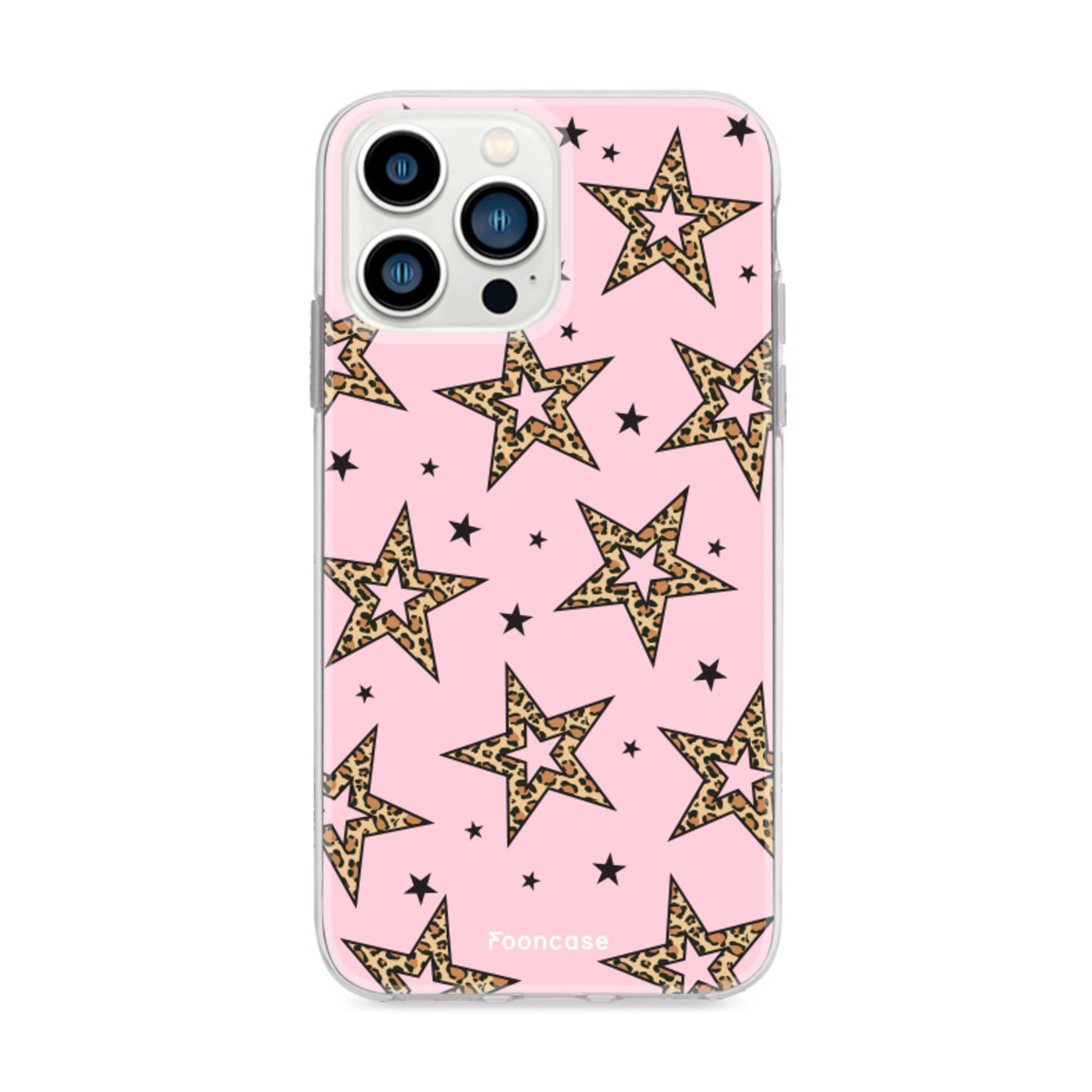 Fooncase Hoesje Geschikt voor iPhone 13 Pro Max - Shockproof Case - Back Cover / Soft Case - Rebell Leopard Sterren Roze
