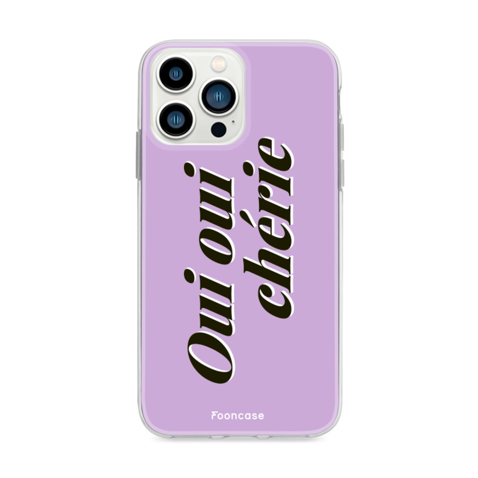 FOONCASE iPhone 13 Pro Max hoesje TPU Soft Case - Back Cover - Oui Oui Chérie / Lila Paars & Wit