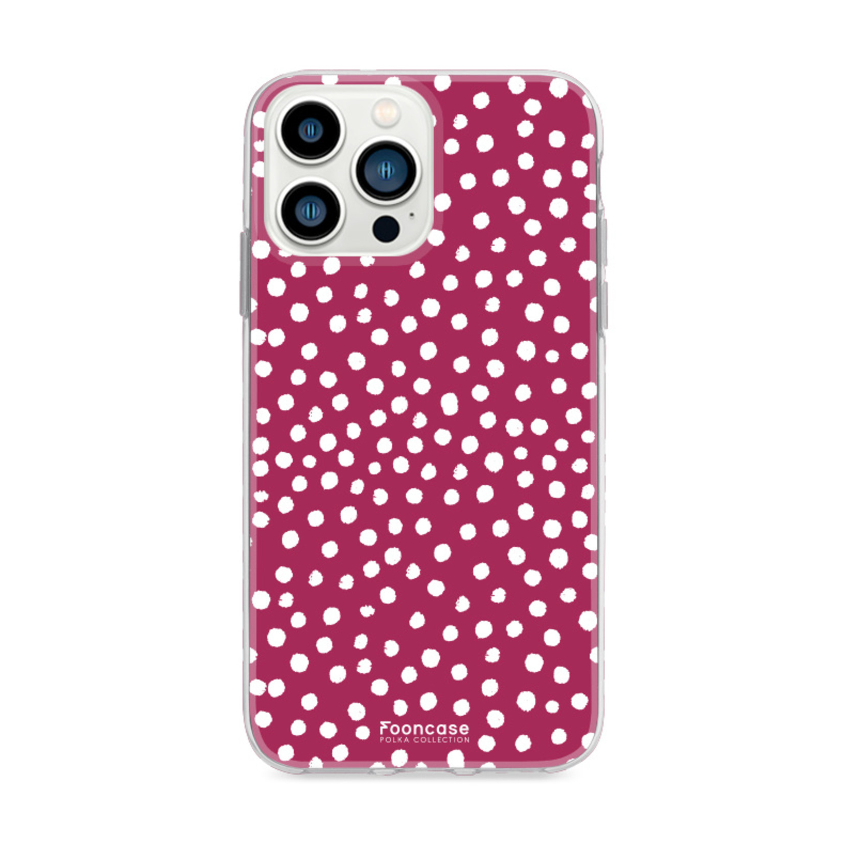 FOONCASE iPhone 13 Pro hoesje TPU Soft Case - Back Cover - POLKA / Stipjes / Stippen / Bordeaux Rood