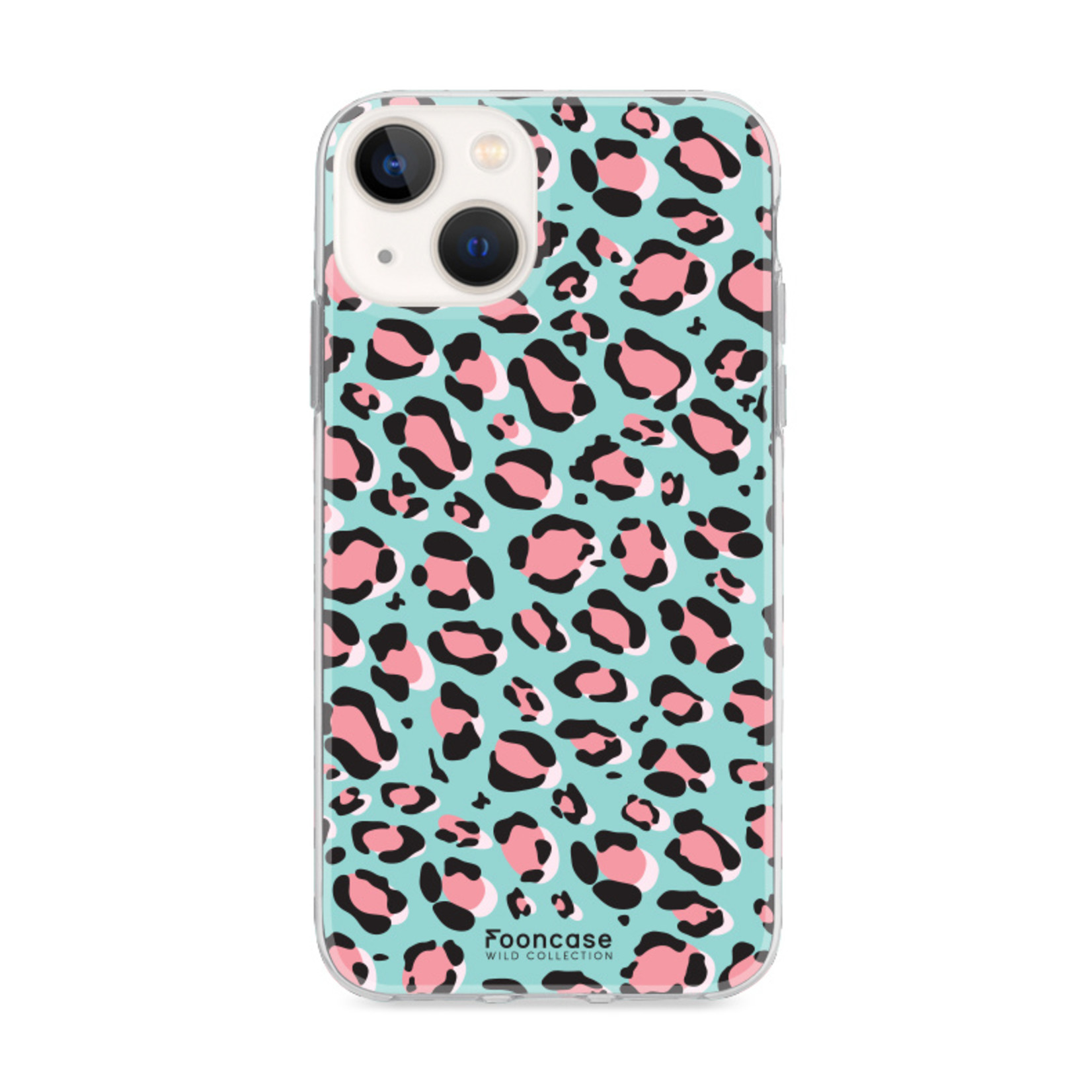 FOONCASE iPhone 13 hoesje TPU Soft Case - Back Cover - Luipaard / Leopard print / Blauw