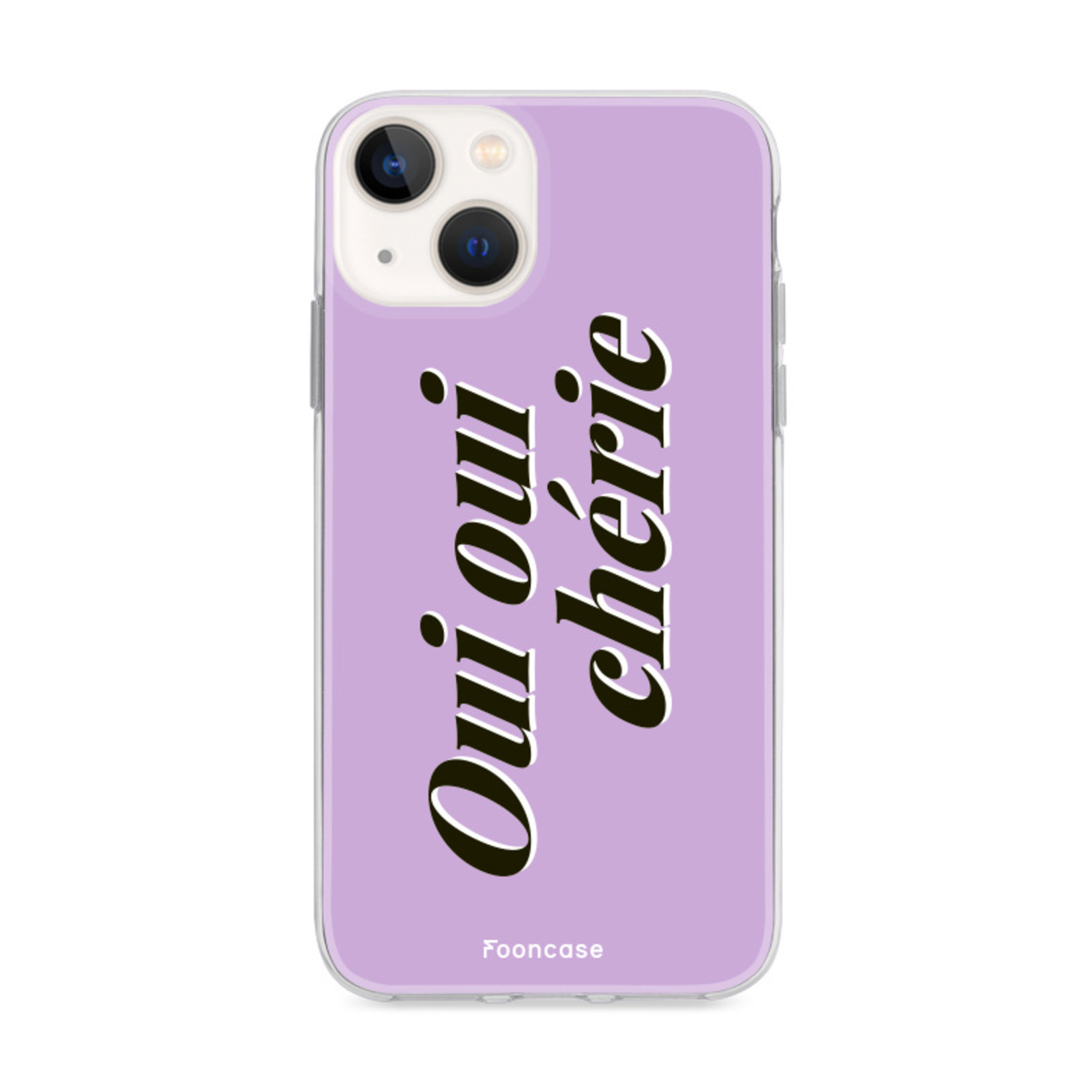 FOONCASE iPhone 13 Mini hoesje TPU Soft Case - Back Cover - Oui Oui Chérie / Lila Paars & Wit