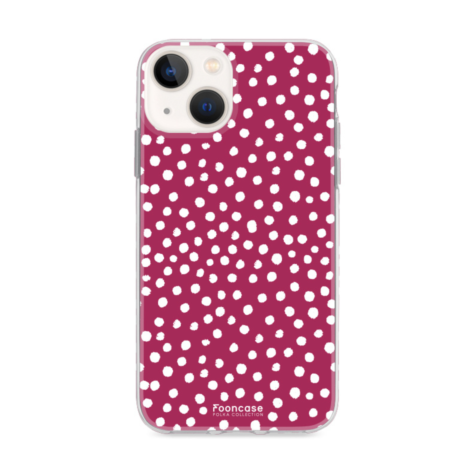 FOONCASE iPhone 13 Mini hoesje TPU Soft Case - Back Cover - POLKA / Stipjes / Stippen / Bordeaux Rood