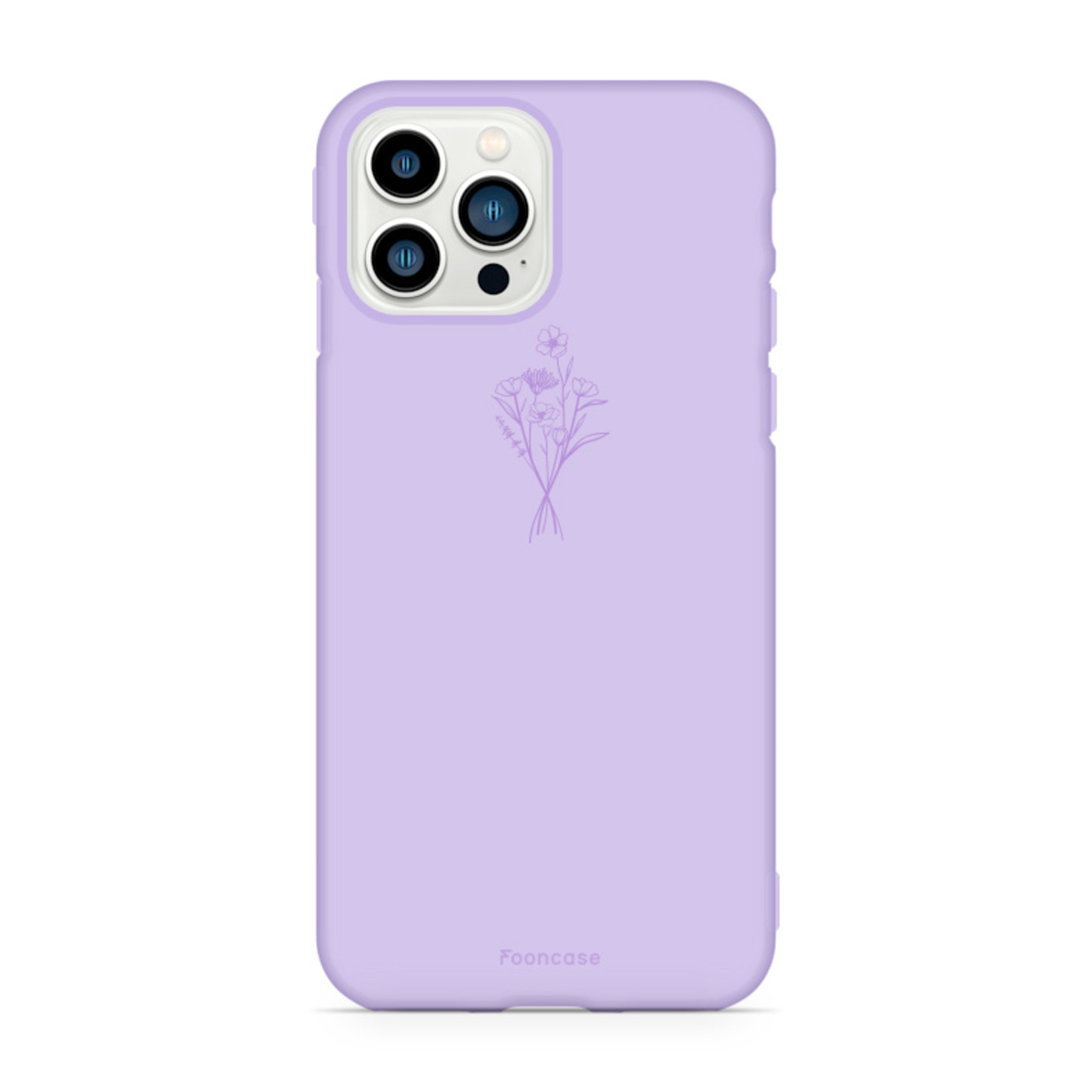 FOONCASE Fooncase Hoesje Geschikt voor iPhone 13 Pro Max - Shockproof Case - Back Cover / Soft Case - Lila / veldbloemen