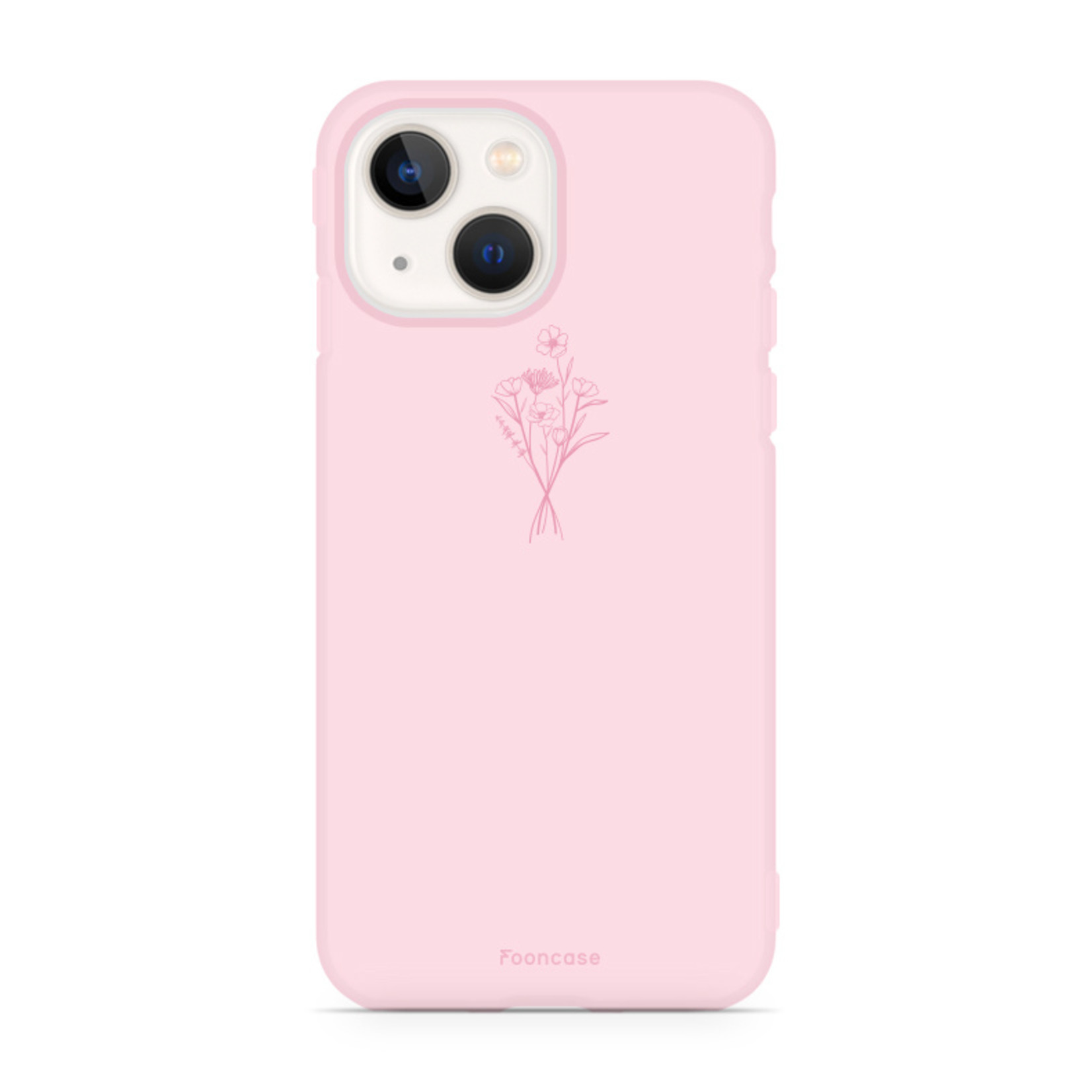 FOONCASE iPhone 13 Mini hoesje TPU Soft Case - Back Cover - Roze / veldbloemen