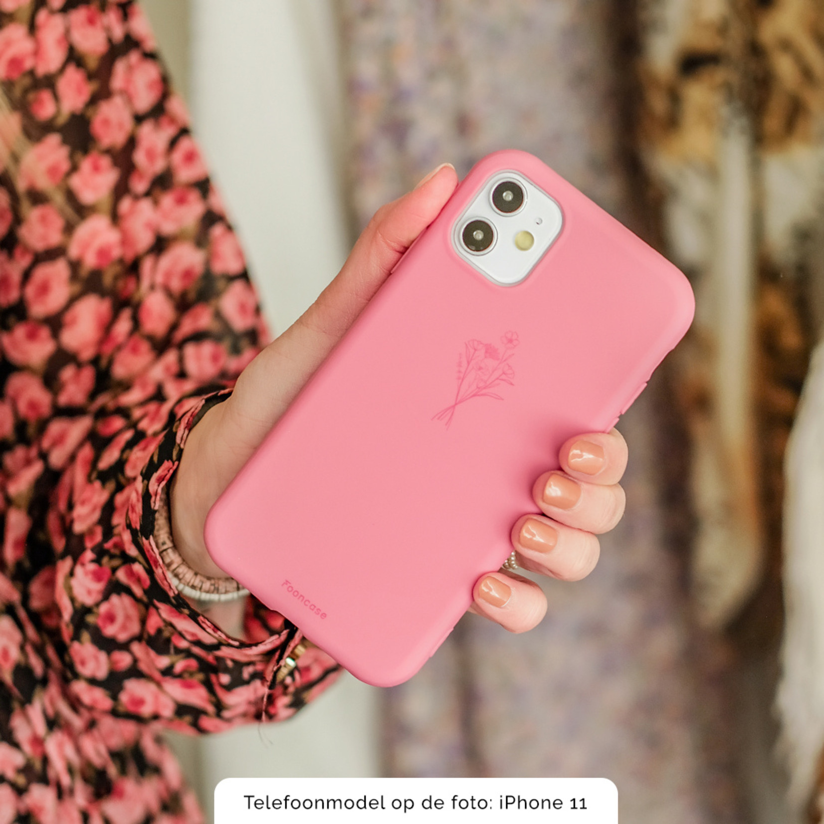 FOONCASE iPhone XR hoesje TPU Soft Case - Back Cover - Terracotta / veldbloemen