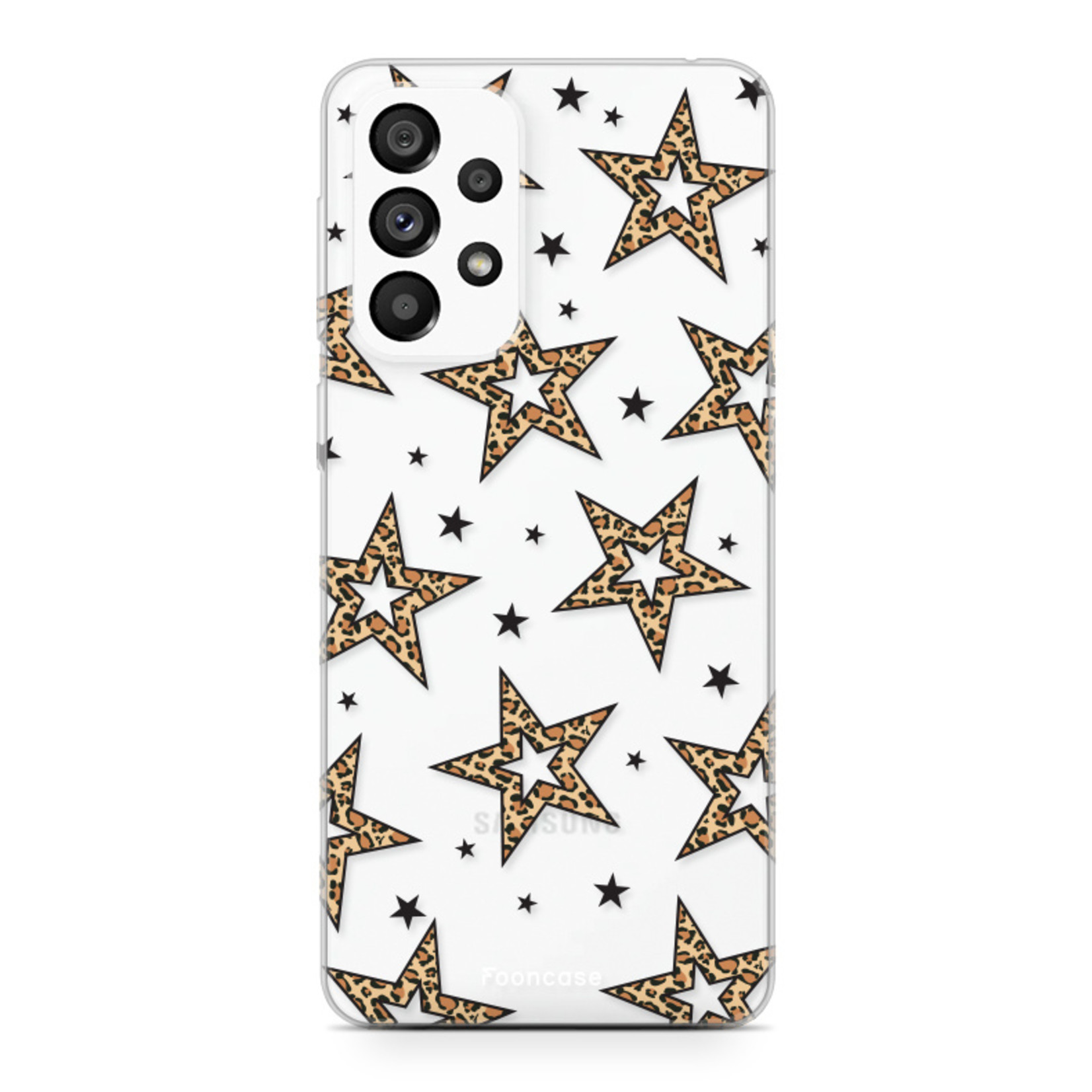 Fooncase Hoesje Geschikt voor Samsung Galaxy A52 / A52s - Shockproof Case - Back Cover / Soft Case - Rebell Leopard / Luipaard sterren