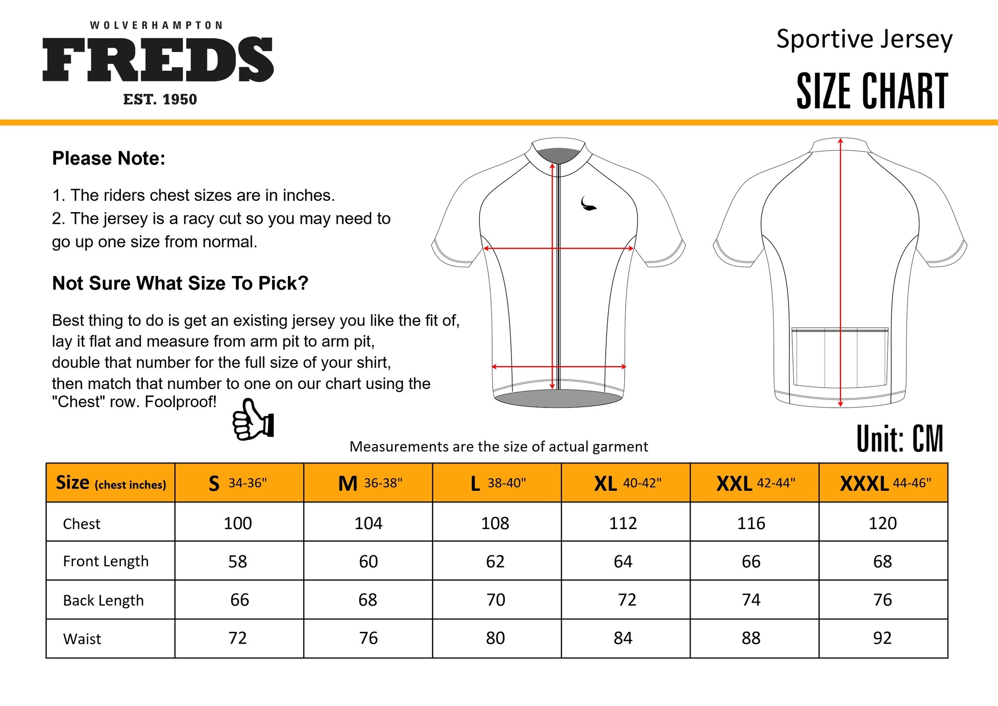 trek jersey size chart