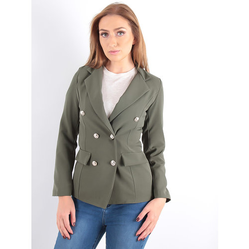 LADYLIKE FASHION Silver Button Detail Blazer Khaki LADYLIKE FASHION Silver Button Detail Blazer Khaki