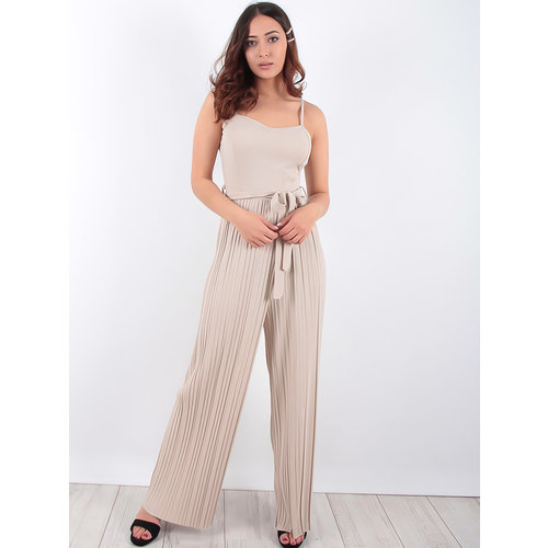 LADYLIKE FASHION Pleat Trousers Belted Jumpsuit Beige LADYLIKE FASHION Pleat Trousers Belted Jumpsuit Beige