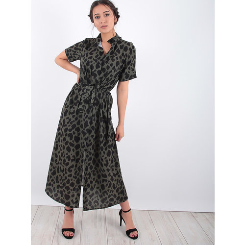 LADYLIKE FASHION Maxi Shirt Dress Green Leopard LADYLIKE FASHION Maxi Shirt Dress Green Leopard
