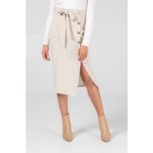 LADYLIKE FASHION Stripe Button Skirt Sand LADYLIKE FASHION Stripe Button Skirt Sand